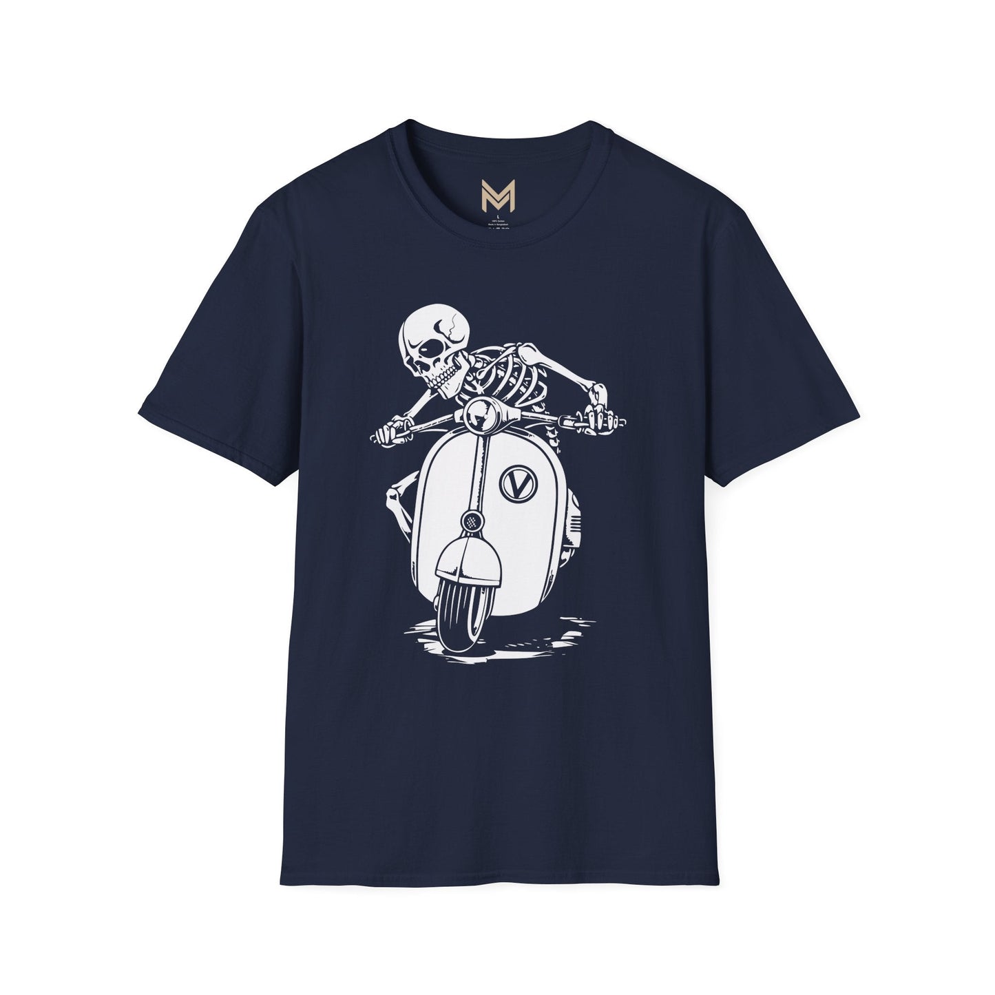 Skeleton Motorcycle T-Shirt | Unisex Softstyle Tee | Perfect for Halloween, Biker Events, Casual Wear, Festival Outfit, Gift Idea - Maklenn