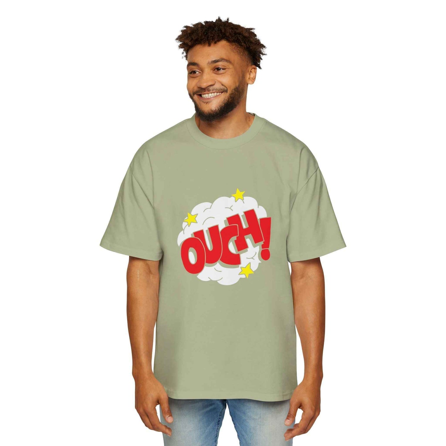 Ouch! Men's Heavy Oversized Tee, Casual T-Shirt, Gift for Him, Everyday Wear, Graphic Tee, Summer Style