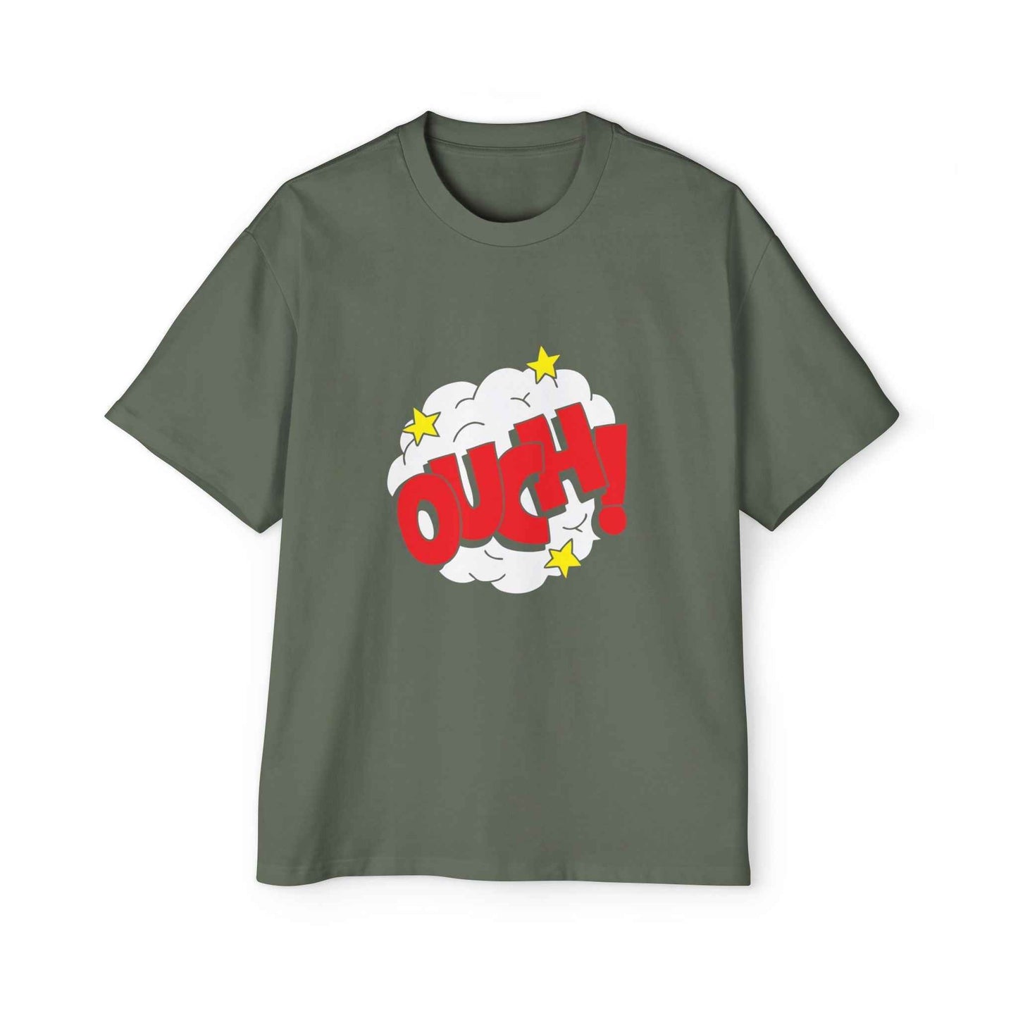 Ouch! Men's Heavy Oversized Tee, Casual T-Shirt, Gift for Him, Everyday Wear, Graphic Tee, Summer Style