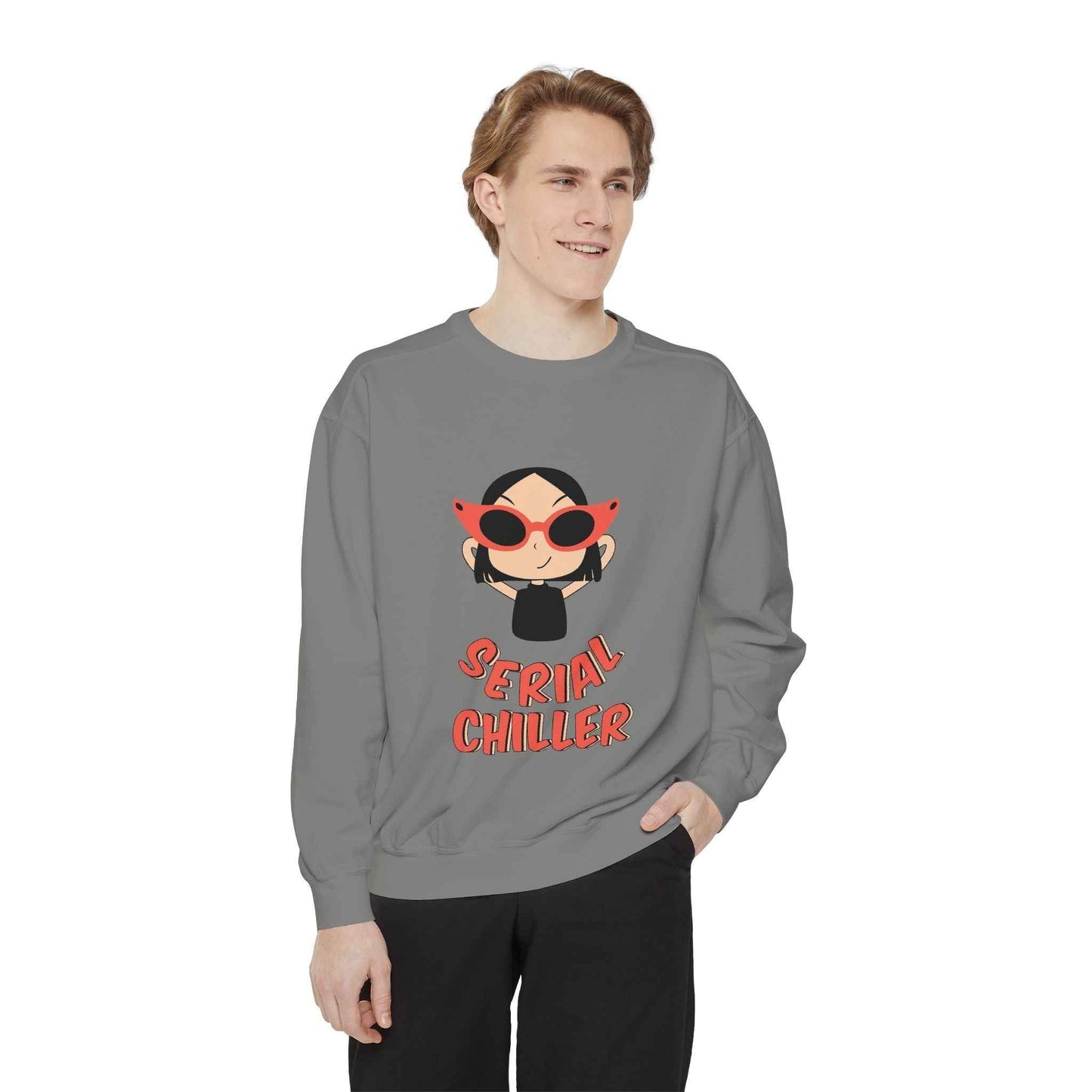 Serial Chiller Sweatshirt - Unisex Garment-Dyed Cozy Casual Wear for Trendy Lounge Style - Maklenn
