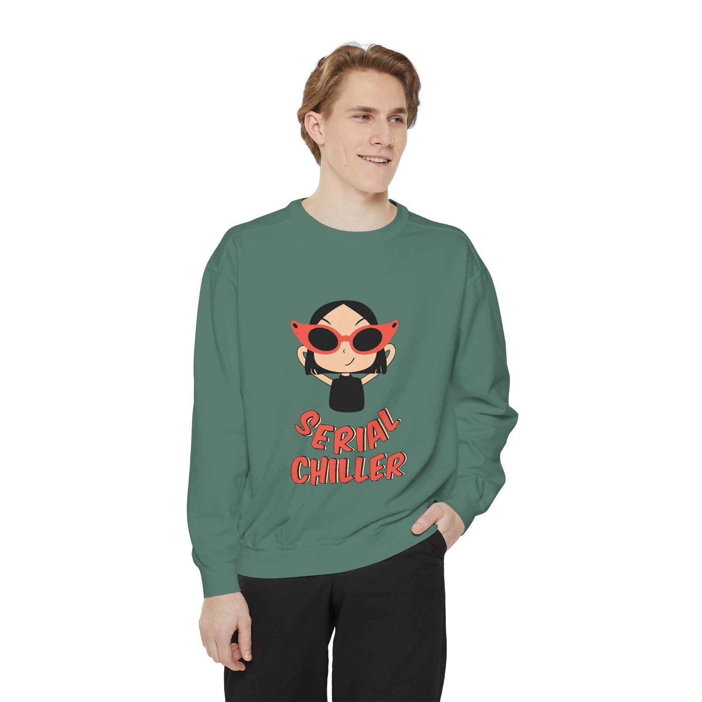Serial Chiller Sweatshirt - Unisex Garment-Dyed Cozy Casual Wear for Trendy Lounge Style - Maklenn