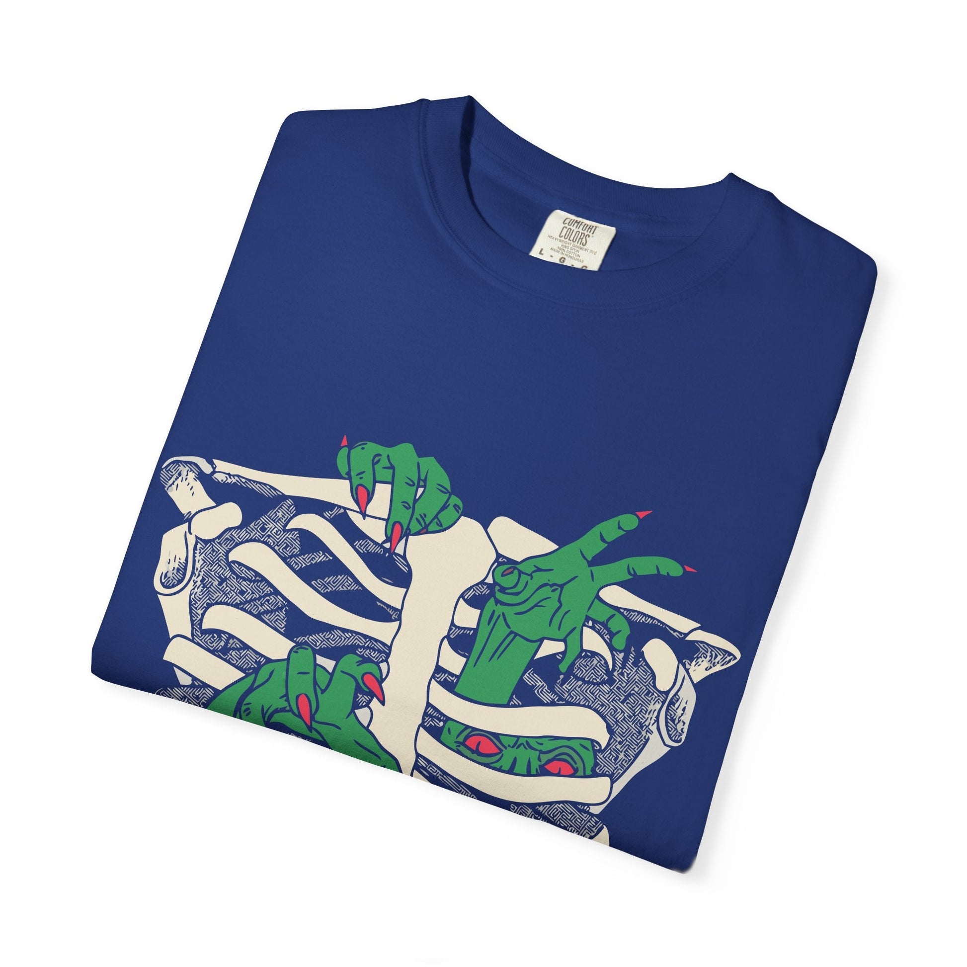 Skeleton Dino Unisex T-Shirt | Vintage Graphic Tee, Fun Gift, Casual Wear, Eco-Friendly Clothing, Halloween Apparel - Maklenn