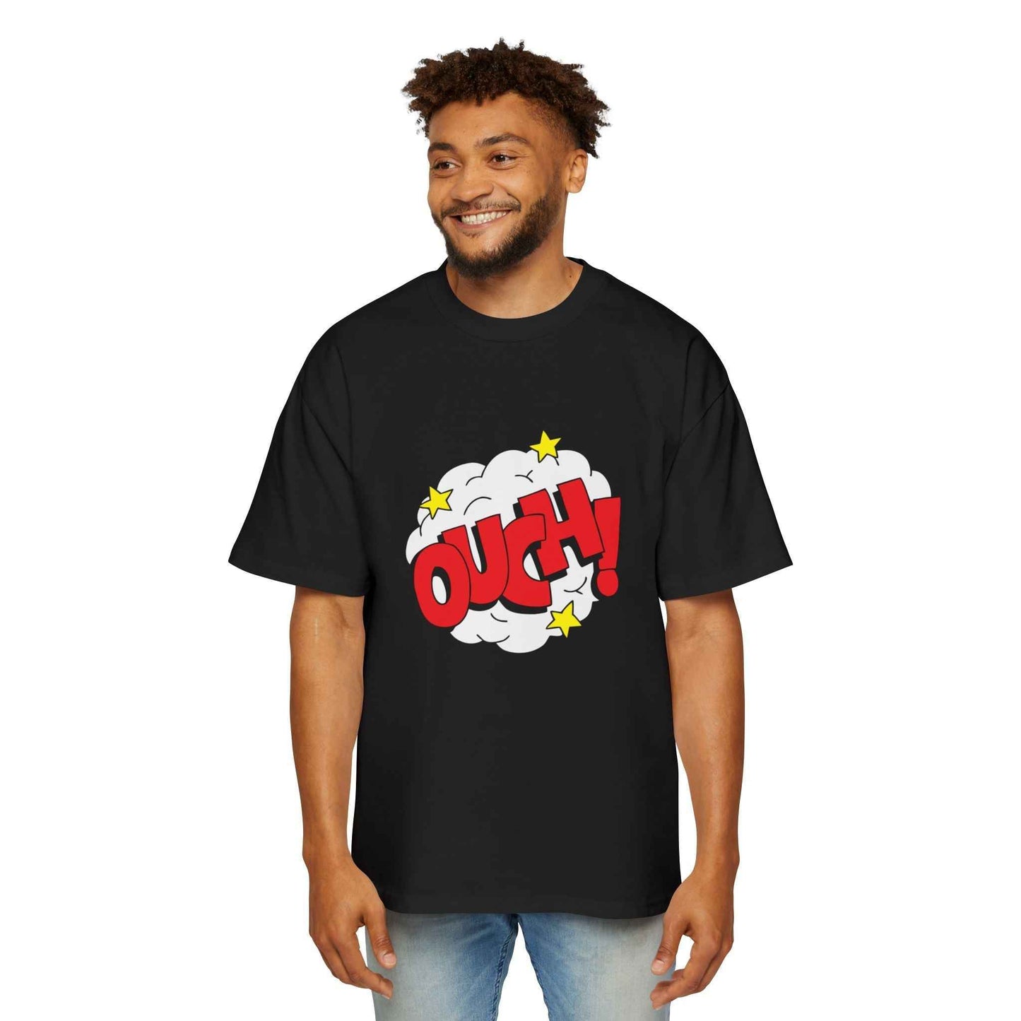 Ouch! Men's Heavy Oversized Tee, Casual T-Shirt, Gift for Him, Everyday Wear, Graphic Tee, Summer Style