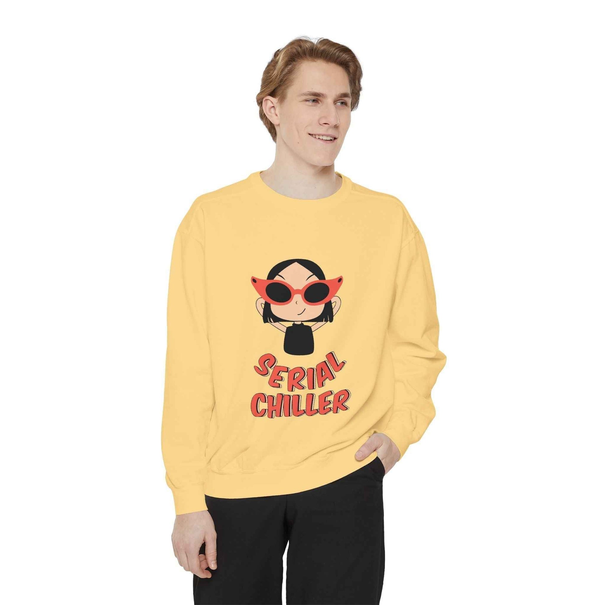 Serial Chiller Sweatshirt - Unisex Garment-Dyed Cozy Casual Wear for Trendy Lounge Style - Maklenn