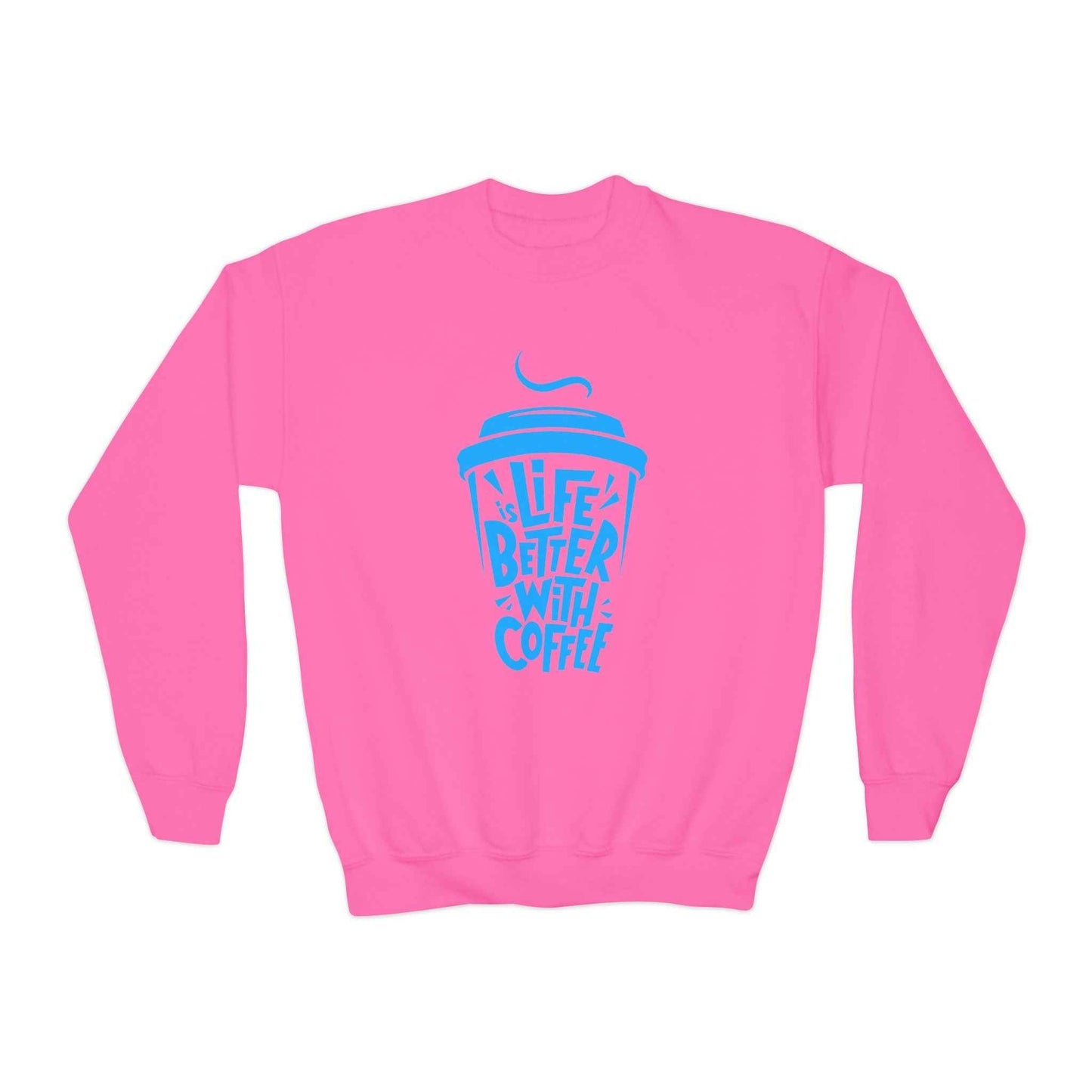 Youth Crewneck Sweatshirt - Life is Better with Coffee - Cozy Gift for Coffee Lovers, Trendy Kids Fashion, Casual Wear, Everyday Comfort