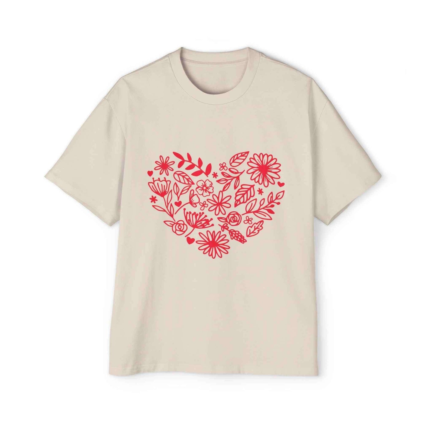 Romantic Floral Oversized Tee for Valentine's Day, Casual Wear, Gift for Him, Comfortable Fashion, Everyday Style - Maklenn