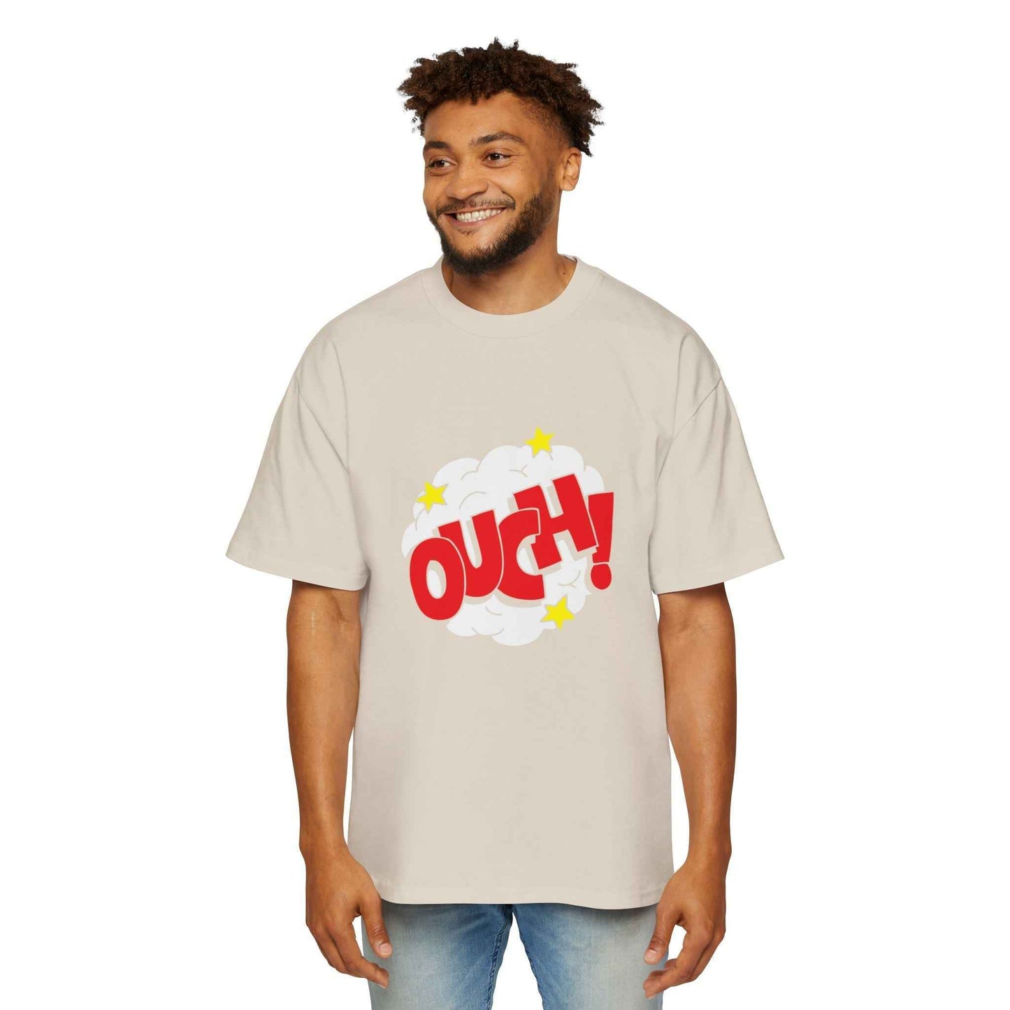 Ouch! Men's Heavy Oversized Tee, Casual T-Shirt, Gift for Him, Everyday Wear, Graphic Tee, Summer Style