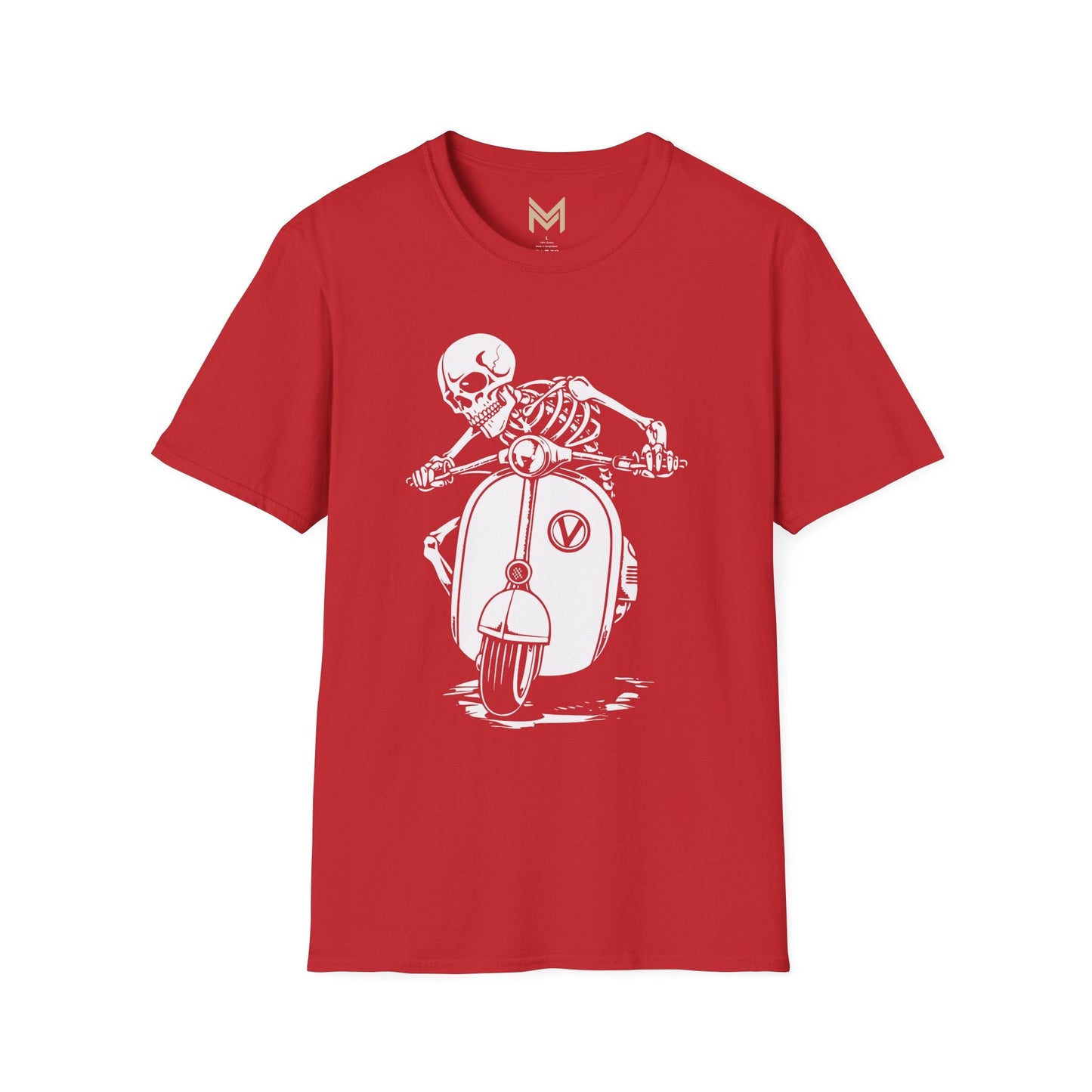 Skeleton Motorcycle T-Shirt | Unisex Softstyle Tee | Perfect for Halloween, Biker Events, Casual Wear, Festival Outfit, Gift Idea - Maklenn