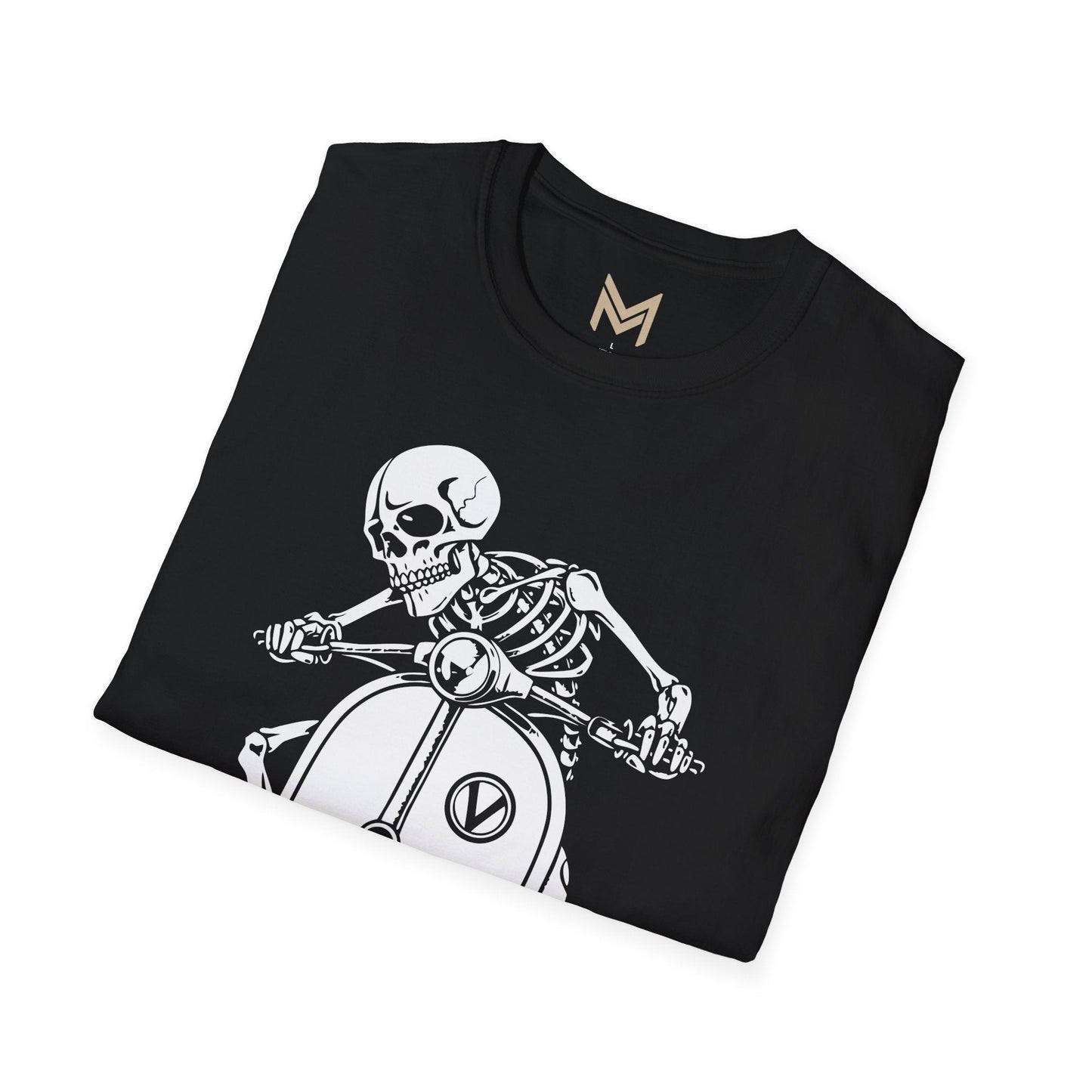 Skeleton Motorcycle T-Shirt | Unisex Softstyle Tee | Perfect for Halloween, Biker Events, Casual Wear, Festival Outfit, Gift Idea - Maklenn