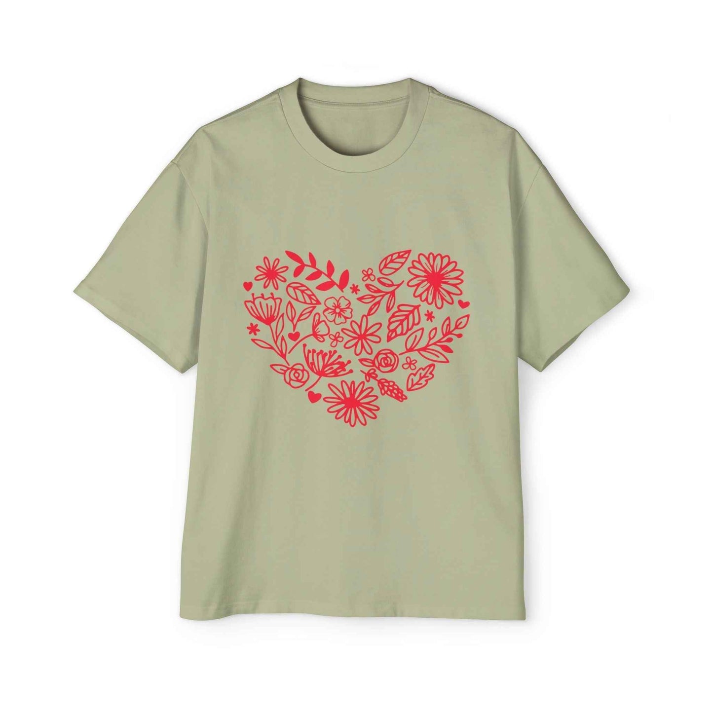 Romantic Floral Oversized Tee for Valentine's Day, Casual Wear, Gift for Him, Comfortable Fashion, Everyday Style - Maklenn
