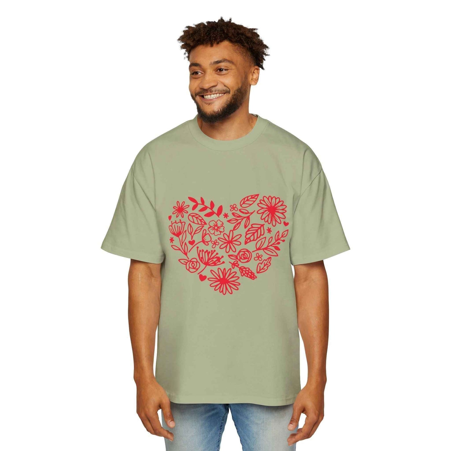 Romantic Floral Oversized Tee for Valentine's Day, Casual Wear, Gift for Him, Comfortable Fashion, Everyday Style - Maklenn