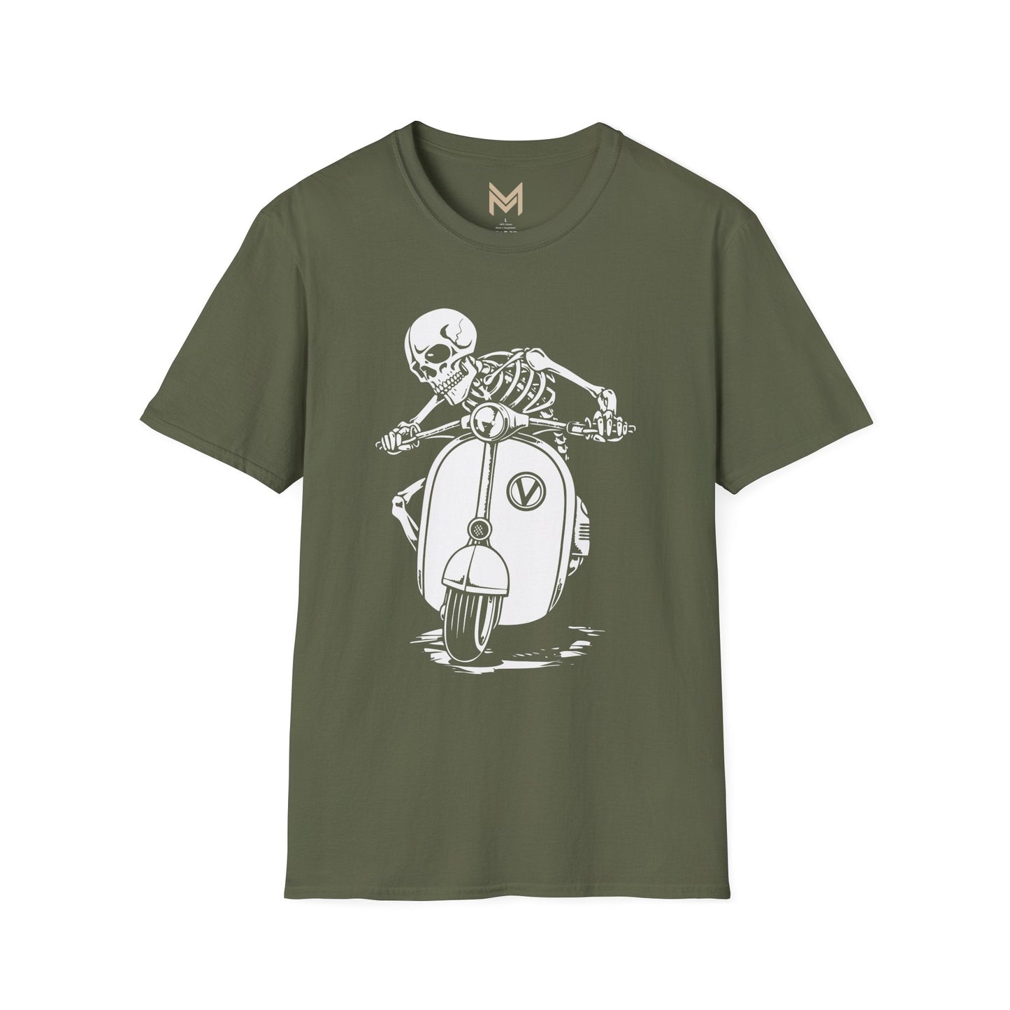 Skeleton Motorcycle T-Shirt | Unisex Softstyle Tee | Perfect for Halloween, Biker Events, Casual Wear, Festival Outfit, Gift Idea - Maklenn