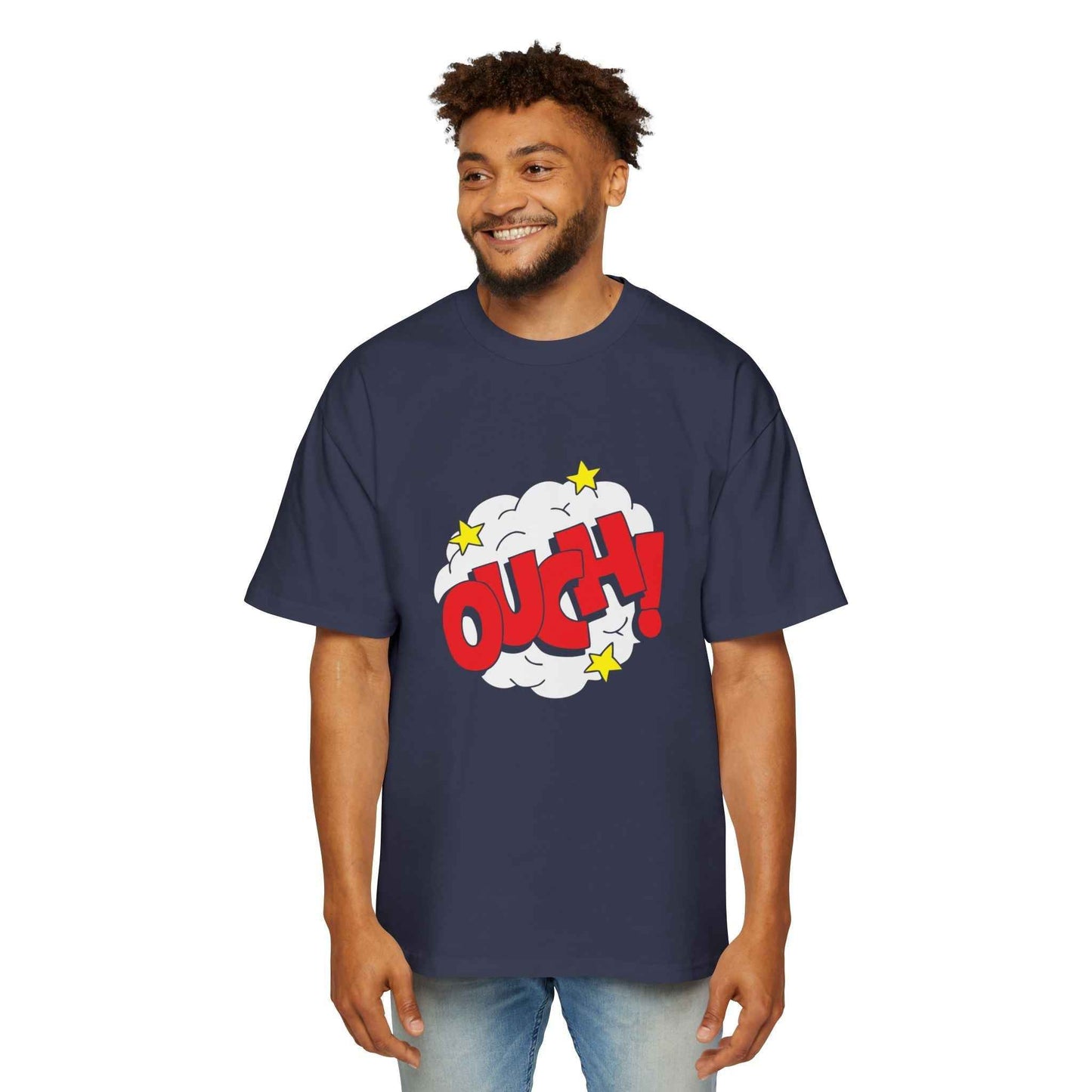 Ouch! Men's Heavy Oversized Tee, Casual T-Shirt, Gift for Him, Everyday Wear, Graphic Tee, Summer Style
