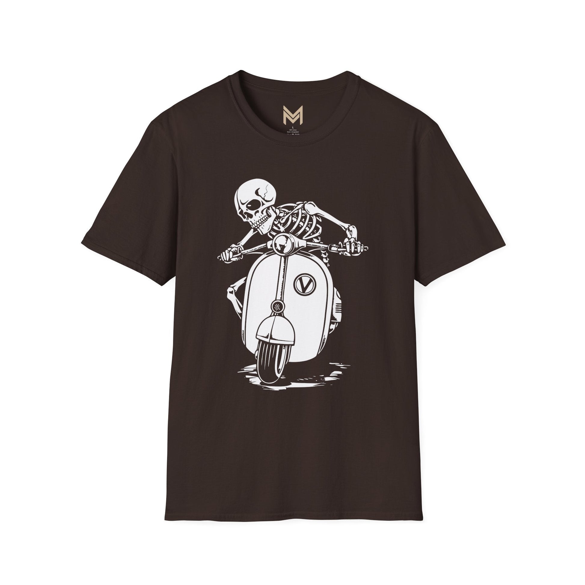 Skeleton Motorcycle T-Shirt | Unisex Softstyle Tee | Perfect for Halloween, Biker Events, Casual Wear, Festival Outfit, Gift Idea - Maklenn