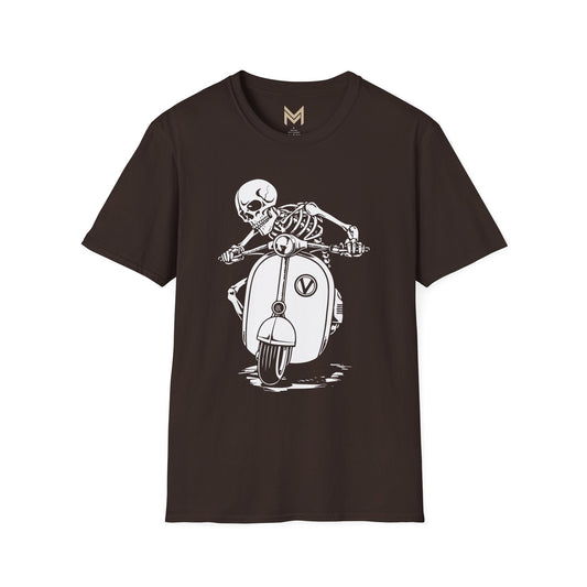 Skeleton Motorcycle T-Shirt | Unisex Softstyle Tee | Perfect for Halloween, Biker Events, Casual Wear, Festival Outfit, Gift Idea - Maklenn