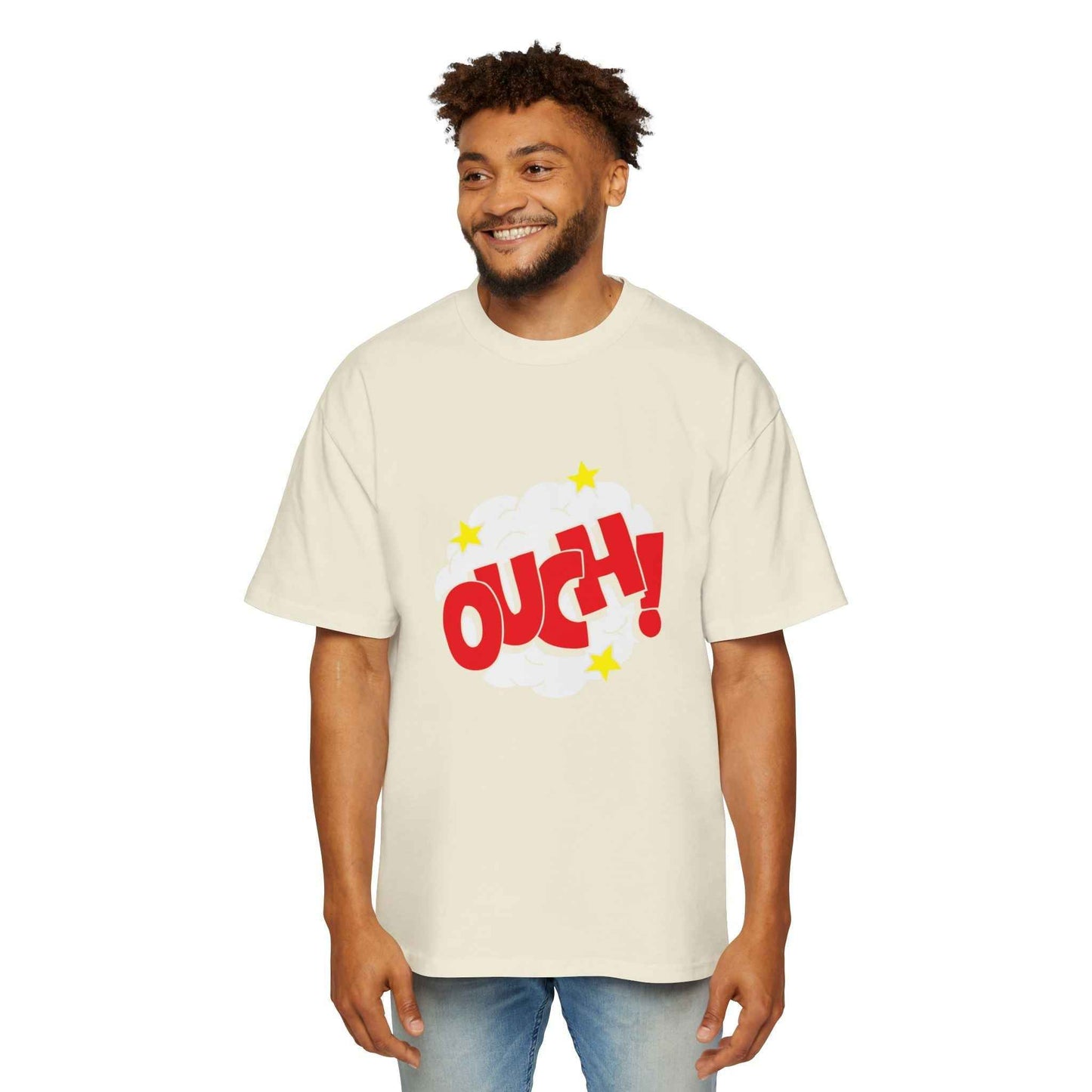 Ouch! Men's Heavy Oversized Tee, Casual T-Shirt, Gift for Him, Everyday Wear, Graphic Tee, Summer Style