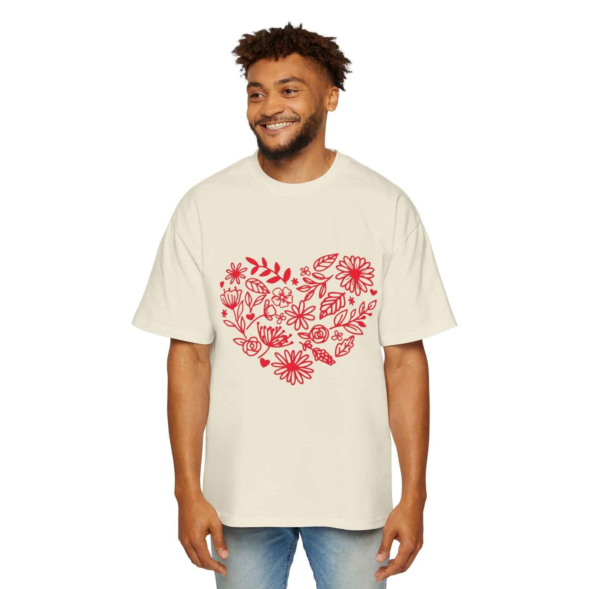 Romantic Floral Oversized Tee for Valentine's Day, Casual Wear, Gift for Him, Comfortable Fashion, Everyday Style - Maklenn