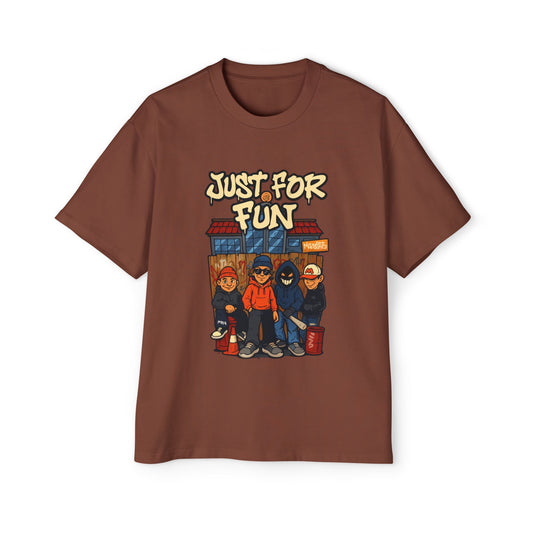 Just for Fun Oversized Tee, Men's Casual Shirt, Streetwear Fashion, Relaxed Fit Top, Gift for Him, Weekend Wear - Maklenn
