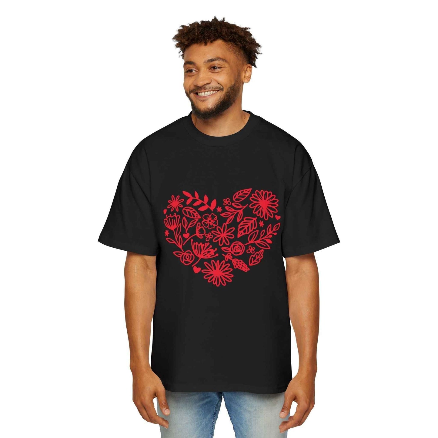 Romantic Floral Oversized Tee for Valentine's Day, Casual Wear, Gift for Him, Comfortable Fashion, Everyday Style - Maklenn