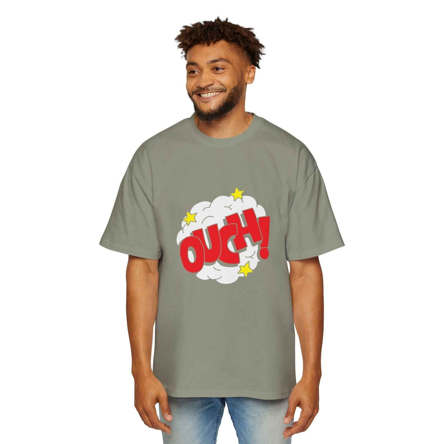 Ouch! Men's Oversized Graphic Tee - Heavy, Casual Summer Style Gift for Him - Maklenn