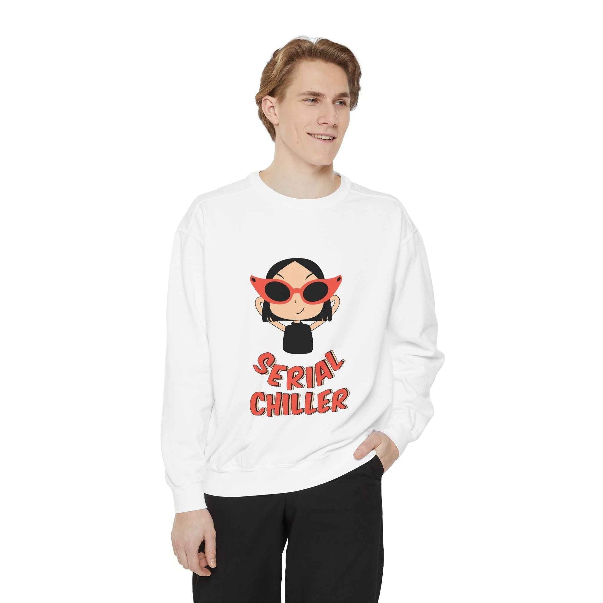 Serial Chiller Sweatshirt - Unisex Garment-Dyed Cozy Casual Wear for Trendy Lounge Style - Maklenn