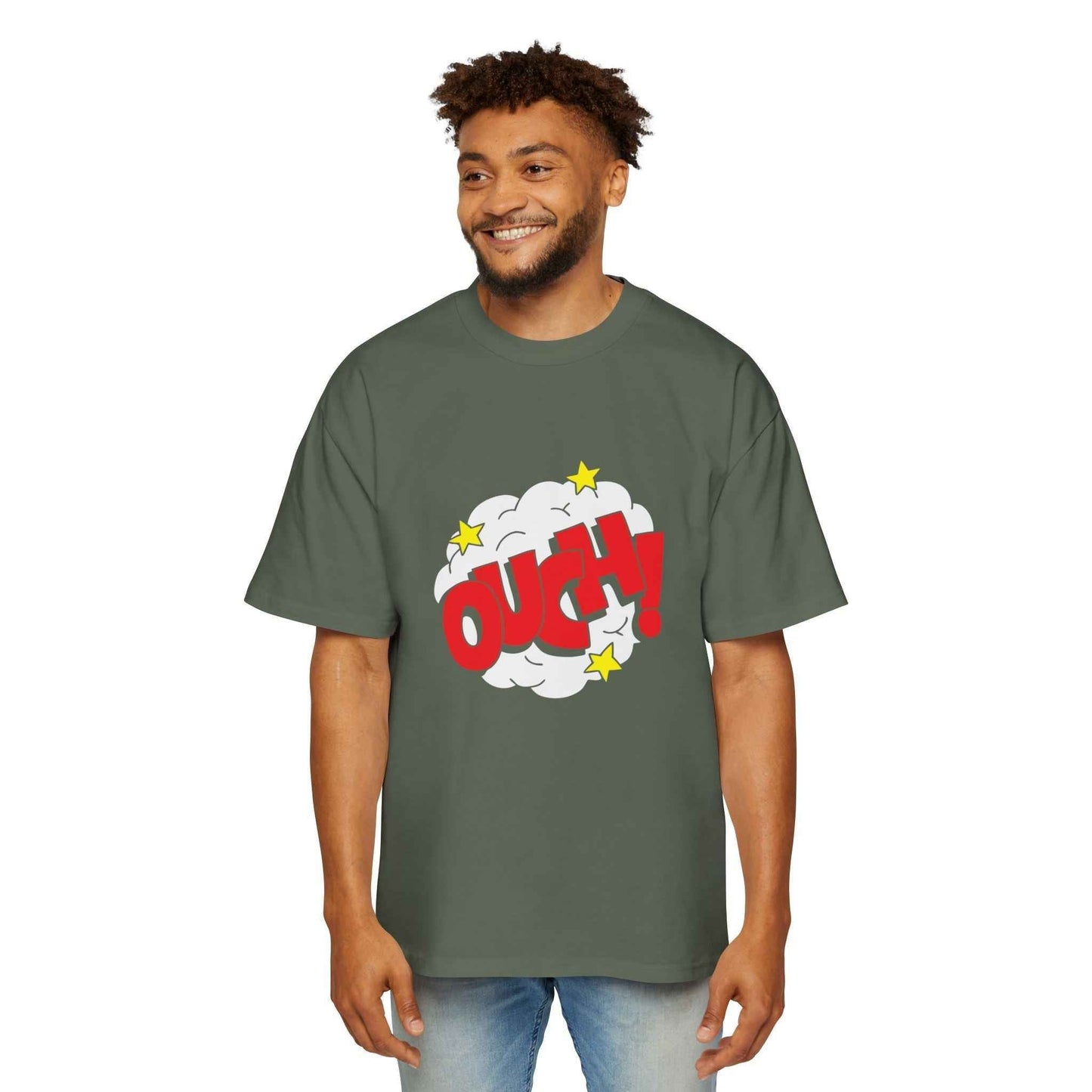 Ouch! Men's Oversized Graphic Tee - Heavy, Casual Summer Style Gift for Him - Maklenn