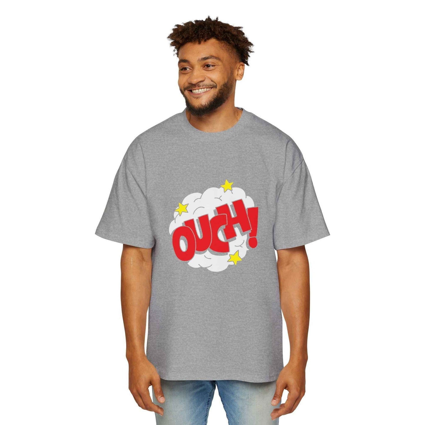 Ouch! Men's Heavy Oversized Tee, Casual T-Shirt, Gift for Him, Everyday Wear, Graphic Tee, Summer Style