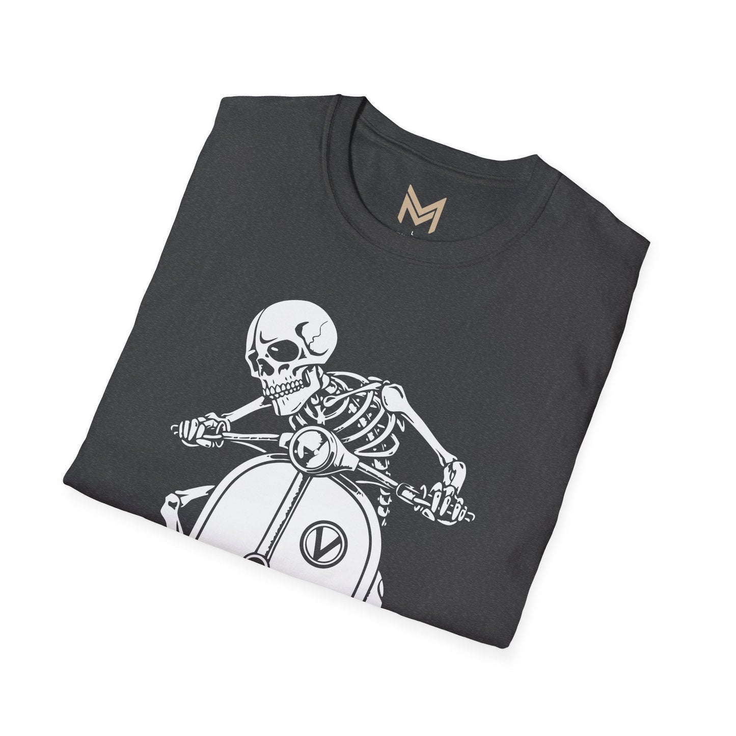 Skeleton Motorcycle T-Shirt | Unisex Softstyle Tee | Perfect for Halloween, Biker Events, Casual Wear, Festival Outfit, Gift Idea - Maklenn
