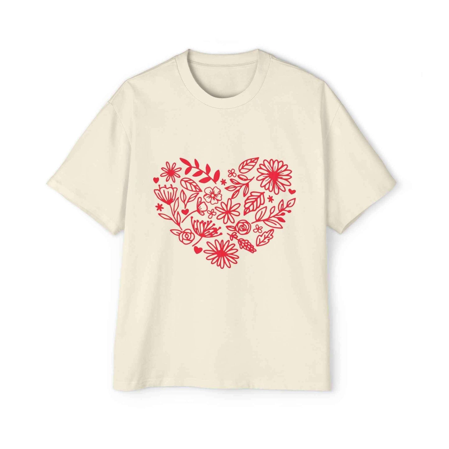 Romantic Floral Oversized Tee for Valentine's Day, Casual Wear, Gift for Him, Comfortable Fashion, Everyday Style - Maklenn