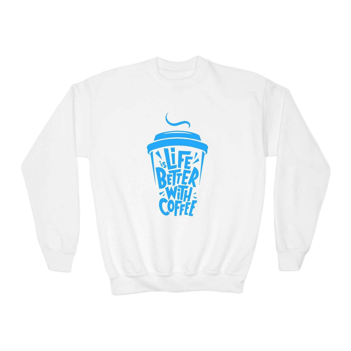 Youth Crewneck Sweatshirt - Life is Better with Coffee - Cozy Gift for Coffee Lovers, Trendy Kids Fashion, Casual Wear, Everyday Comfort