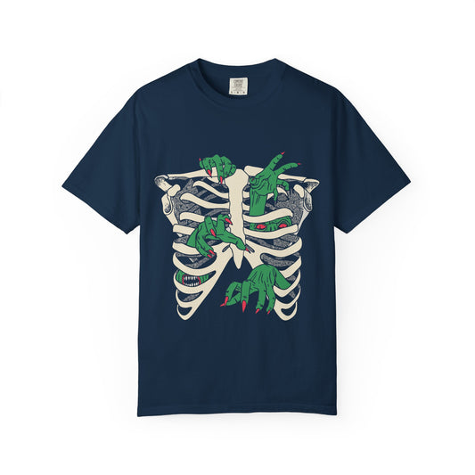 Skeleton Dino Unisex T-Shirt | Vintage Graphic Tee, Fun Gift, Casual Wear, Eco-Friendly Clothing, Halloween Apparel Printify