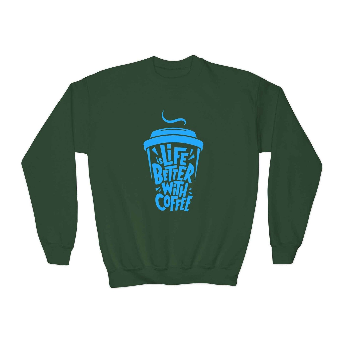 Youth Crewneck Sweatshirt - Life is Better with Coffee - Cozy Gift for Coffee Lovers, Trendy Kids Fashion, Casual Wear, Everyday Comfort