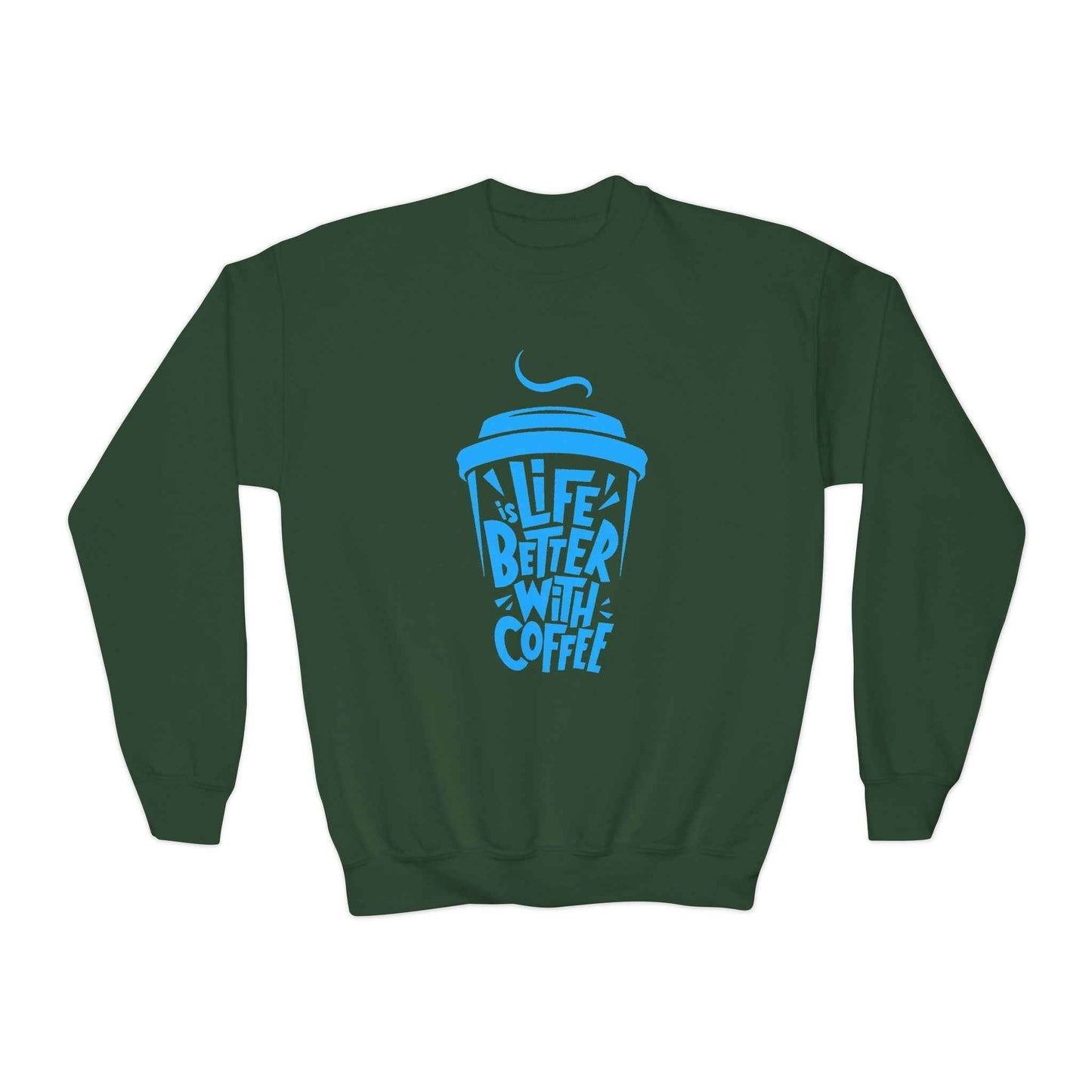 Youth Coffee Sweatshirt - Life is Better with Coffee - Cozy Trendy Gift for Kids and Coffee Lovers - Maklenn