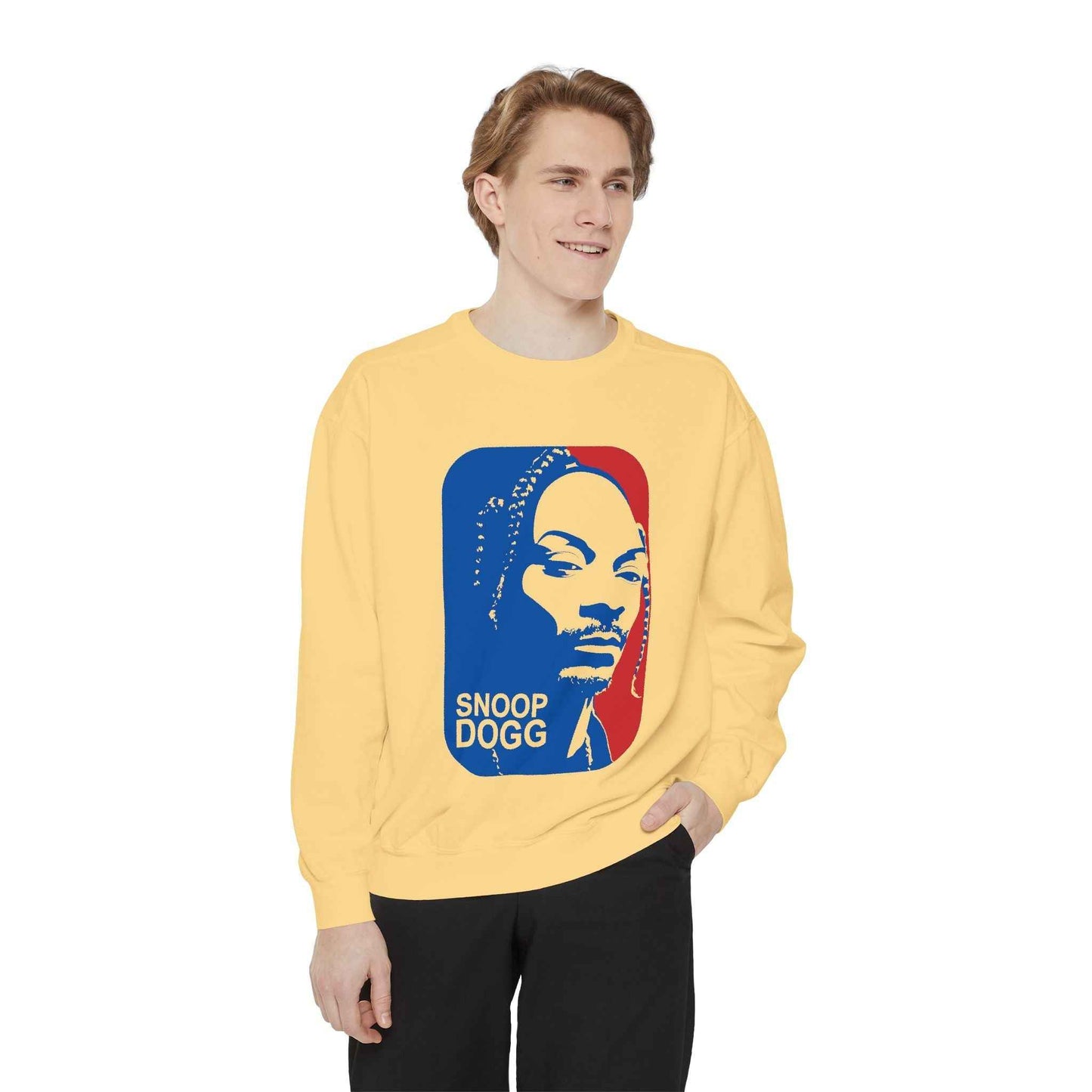 Snoop Dogg Inspired Unisex Garment-Dyed Sweatshirt - Hip Hop Style, Retro Fashion, Streetwear, Gift for Music Lovers, Cozy Apparel