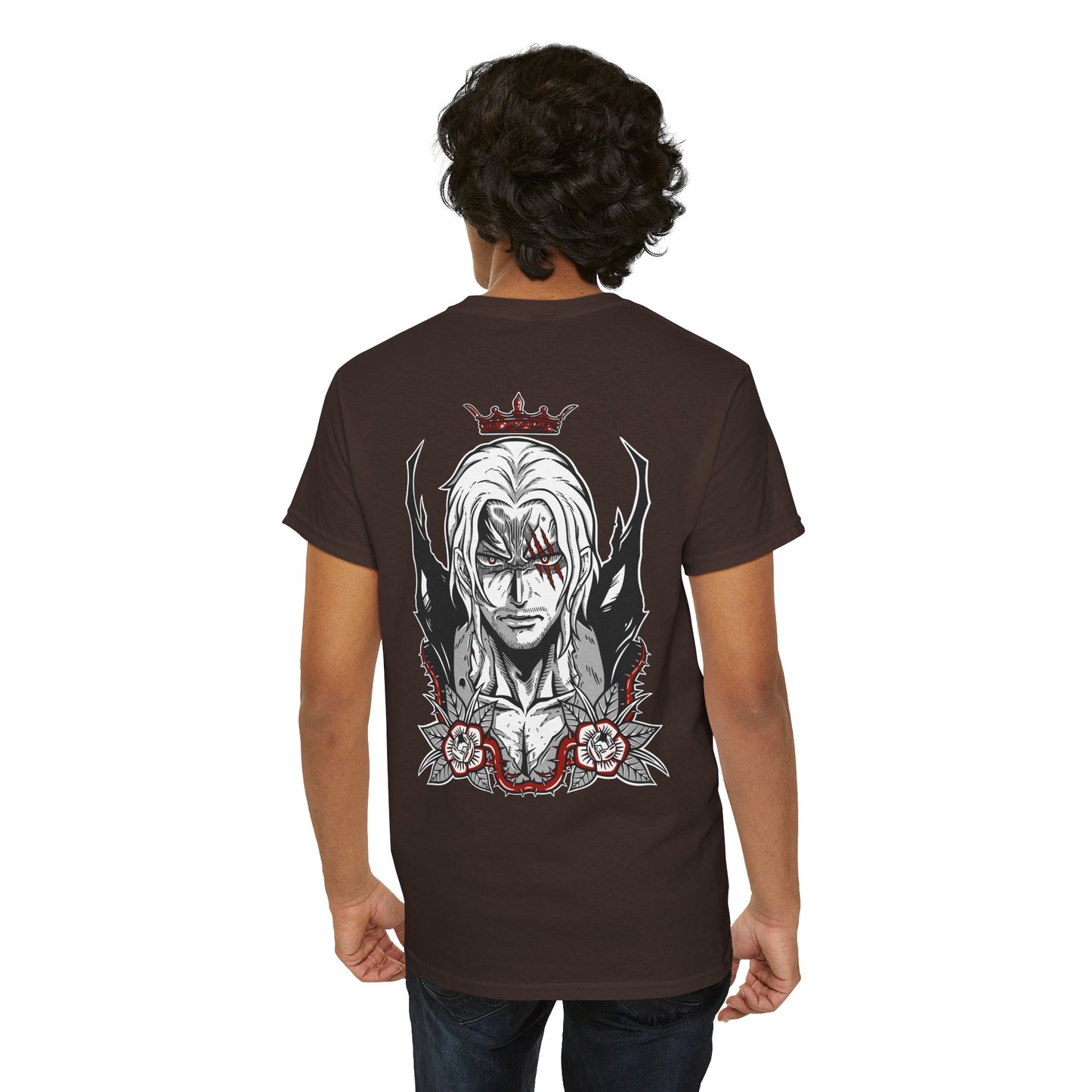 One Piece Anime Tee — White 'King' Pirate Skull Chest & Back Graphic Shirt