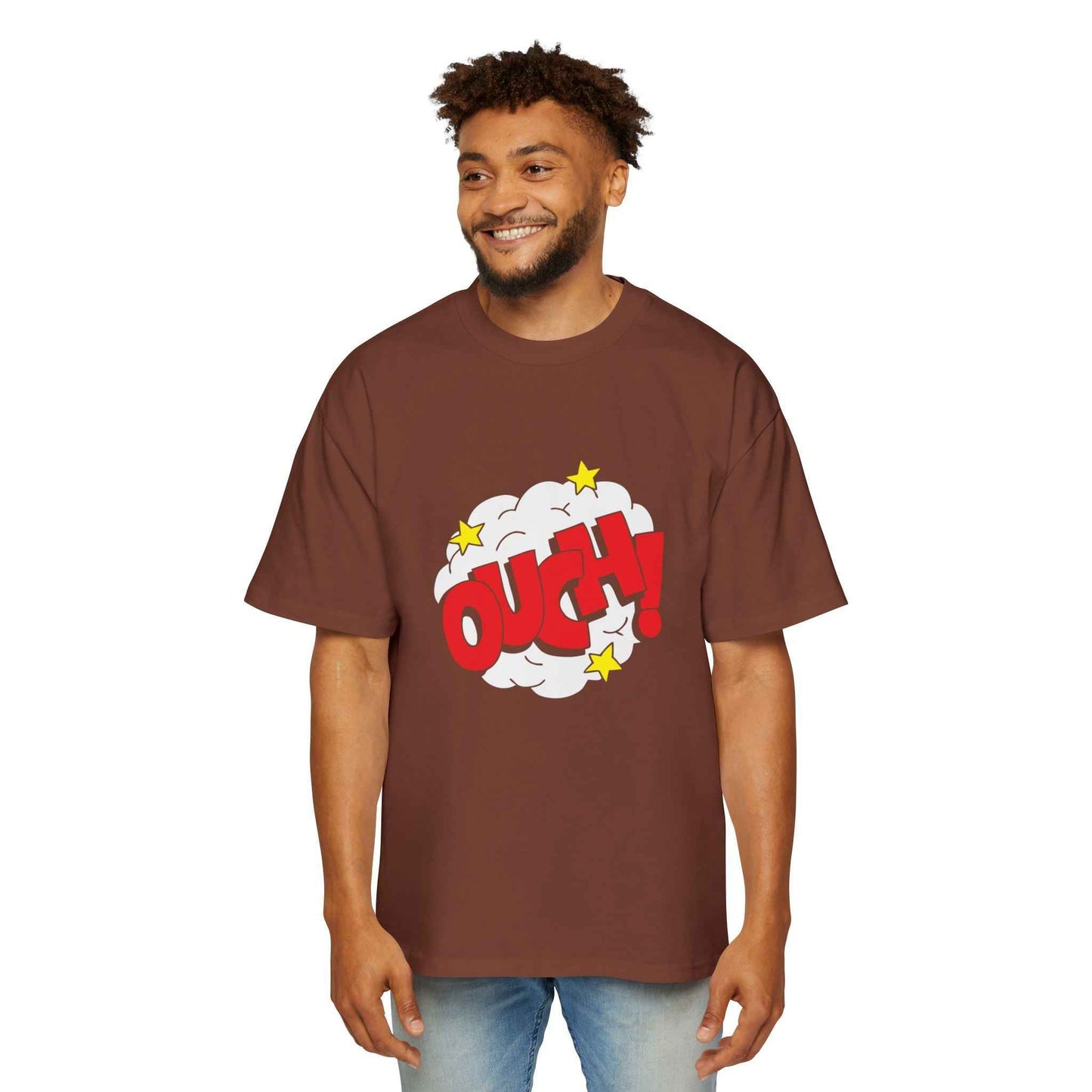 Ouch! Men's Heavy Oversized Tee, Casual T-Shirt, Gift for Him, Everyday Wear, Graphic Tee, Summer Style