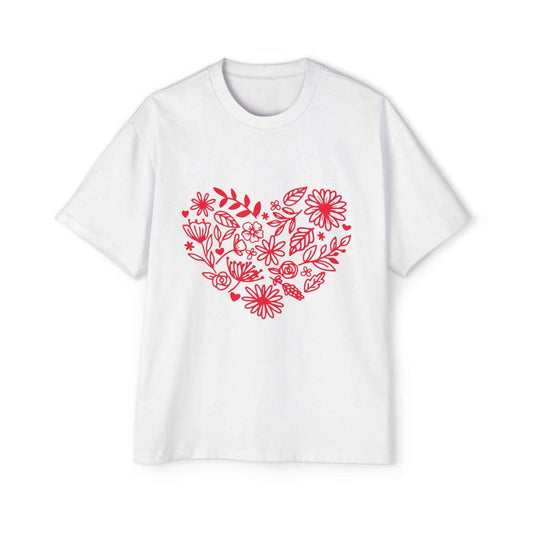 Romantic Floral Oversized Tee for Valentine's Day, Casual Wear, Gift for Him, Comfortable Fashion, Everyday Style - Maklenn