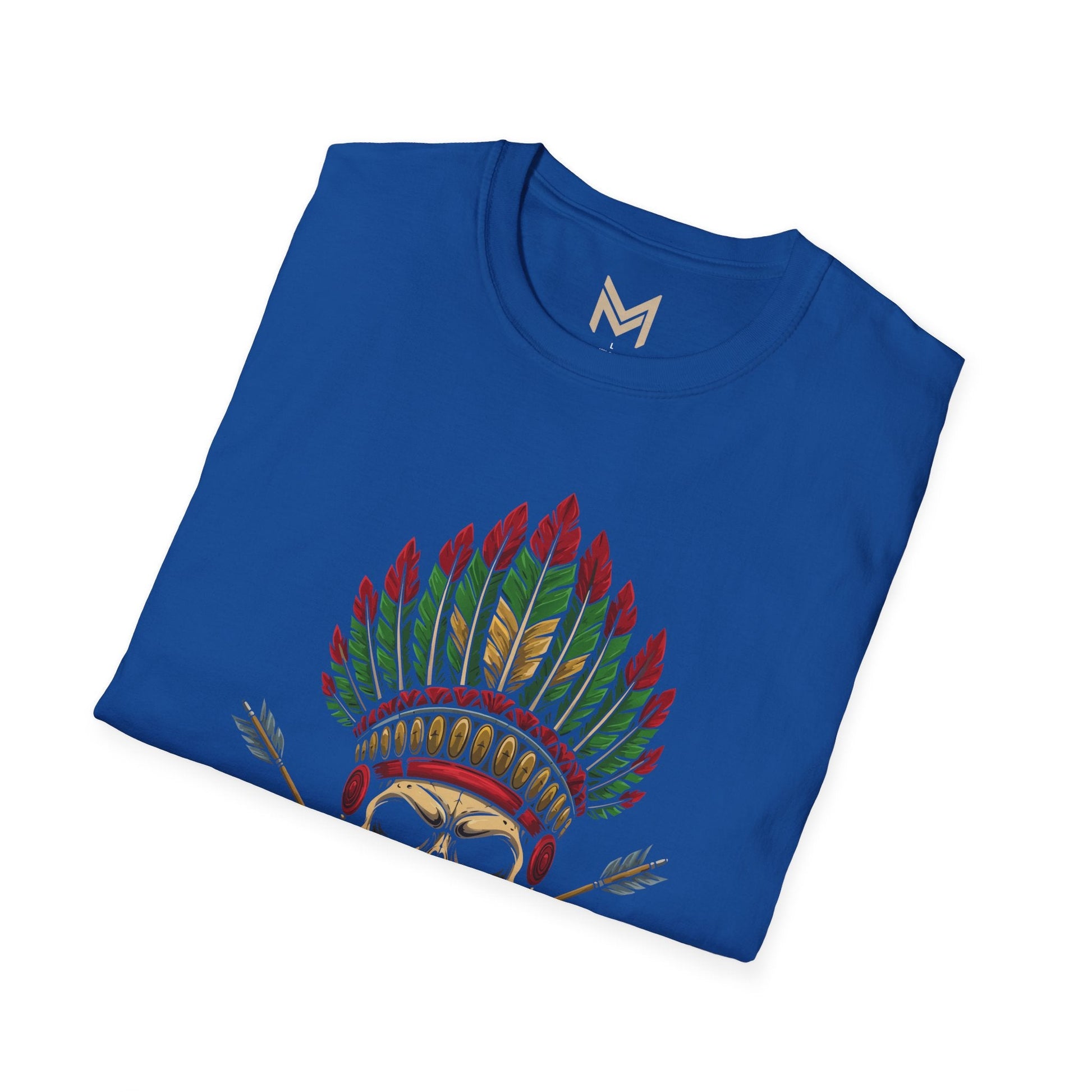 Skull and Feather Camp T-Shirt, Boho Unisex Tee, Festival Apparel, Edgy Graphic Shirt, Halloween Costume Top - Maklenn