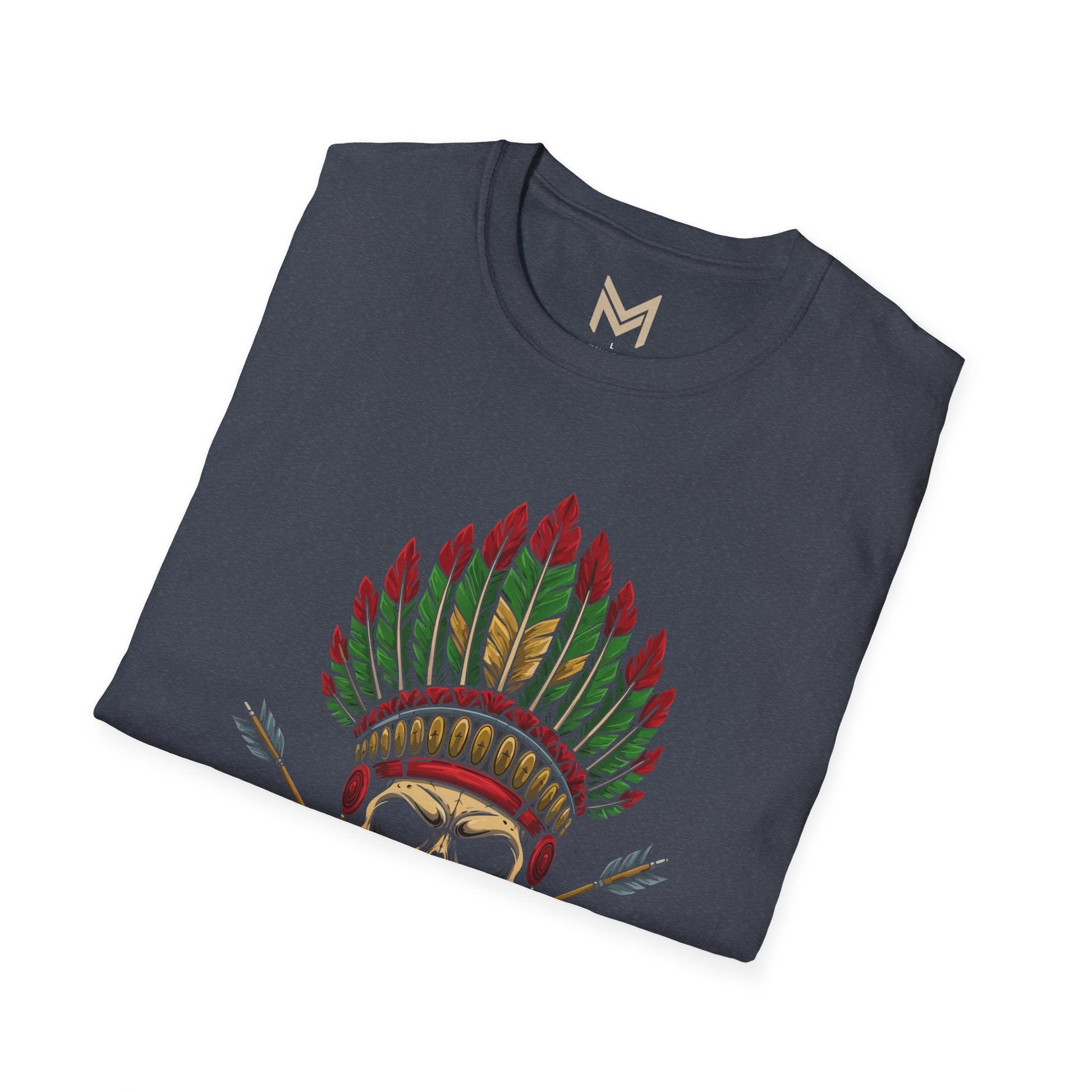 Skull and Feather Camp T-Shirt, Boho Unisex Tee, Festival Apparel, Edgy Graphic Shirt, Halloween Costume Top - Maklenn