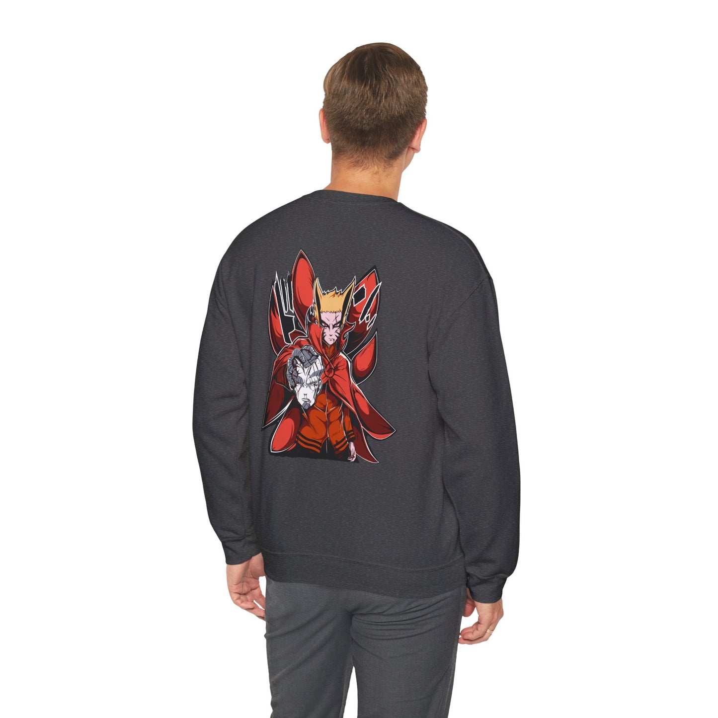 Anime Red Demon Crewneck Sweatshirt — Naruto-Inspired Kurama & Shadow Art