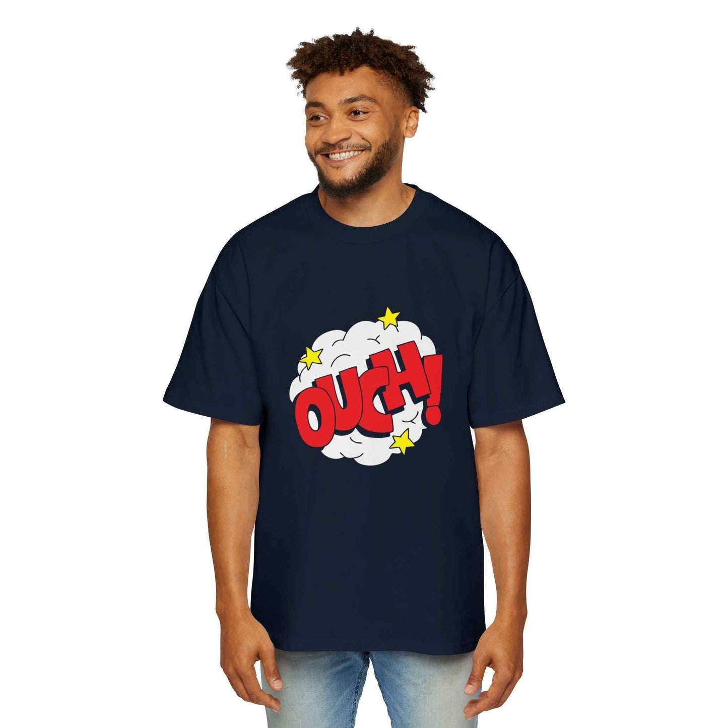 Ouch! Men's Heavy Oversized Tee, Casual T-Shirt, Gift for Him, Everyday Wear, Graphic Tee, Summer Style