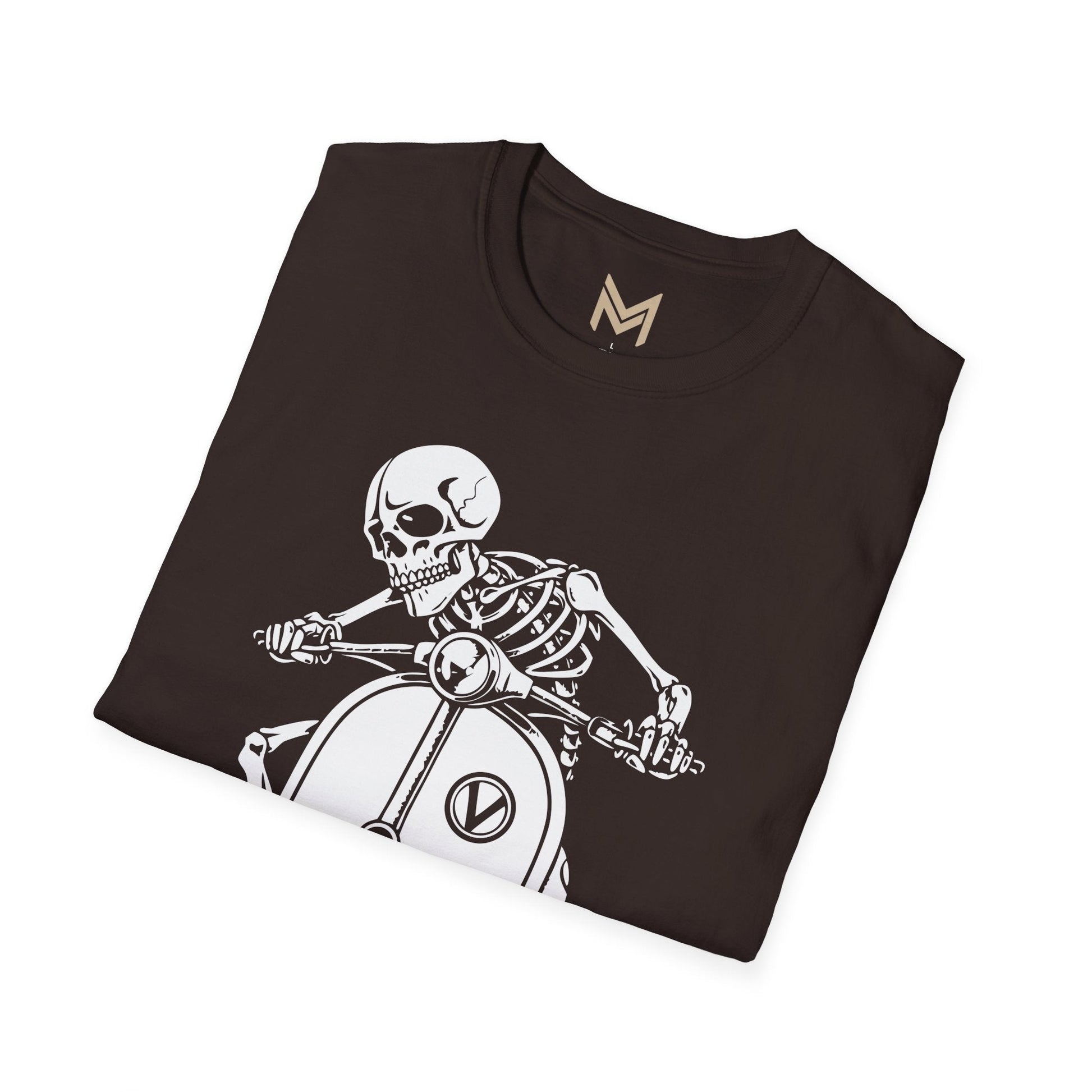 Skeleton Motorcycle T-Shirt | Unisex Softstyle Tee | Perfect for Halloween, Biker Events, Casual Wear, Festival Outfit, Gift Idea - Maklenn