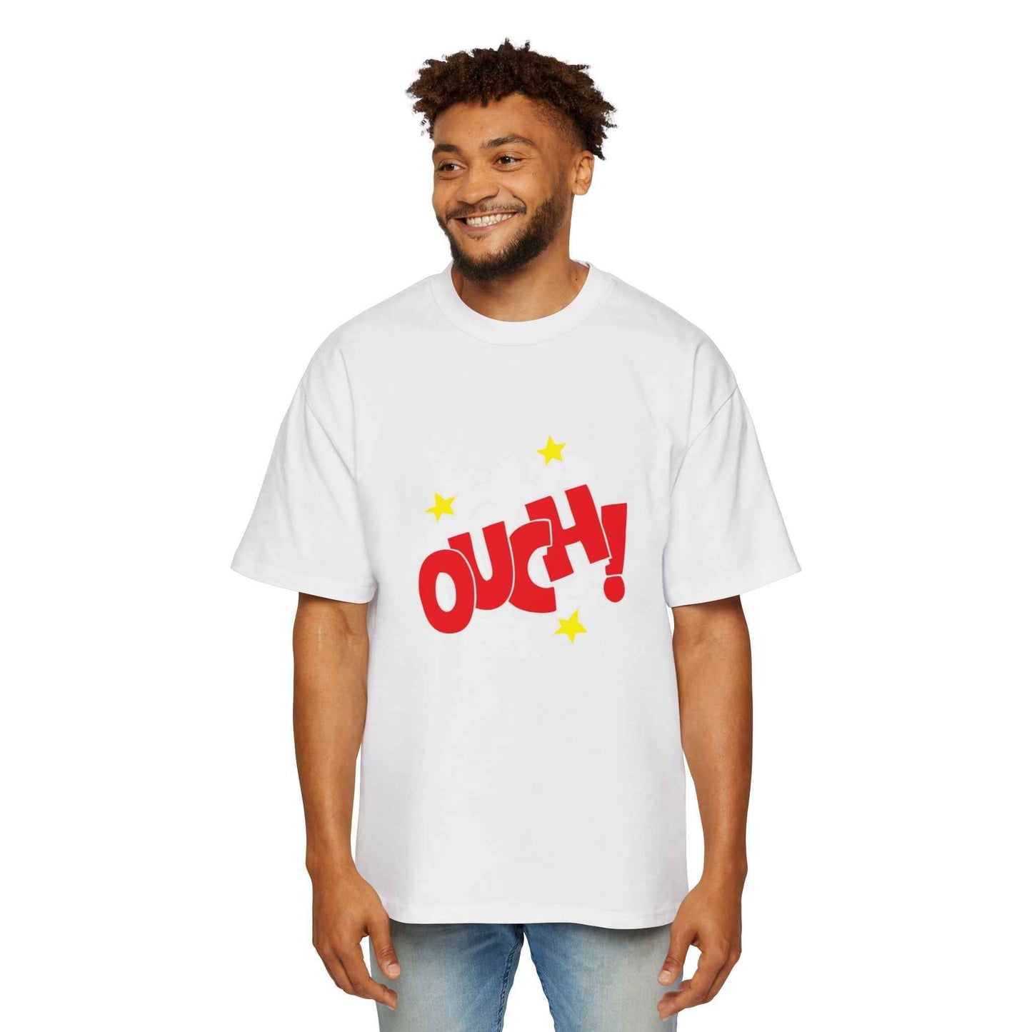Ouch! Men's Heavy Oversized Tee, Casual T-Shirt, Gift for Him, Everyday Wear, Graphic Tee, Summer Style
