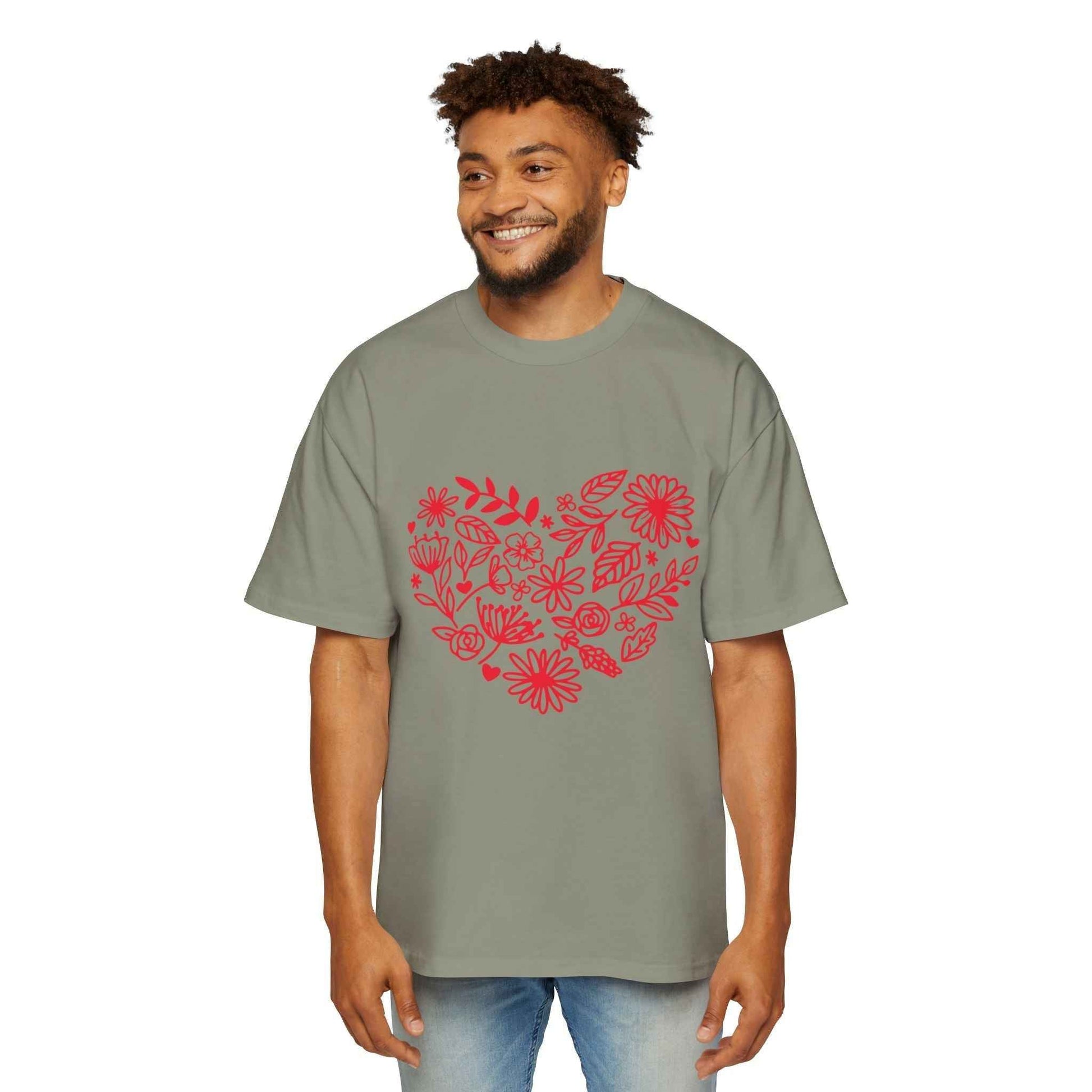 Romantic Floral Oversized Tee for Valentine's Day, Casual Wear, Gift for Him, Comfortable Fashion, Everyday Style - Maklenn
