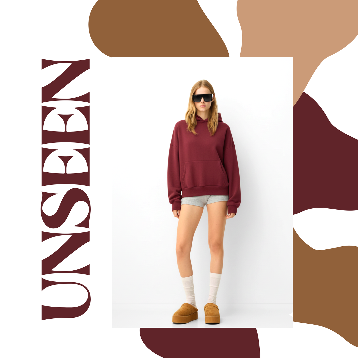"Unseen t-shirt collection treetwear fashion, modern minimalist background, trending graphic tees USA, unique unisex loungewear, 2025 fall fashion.