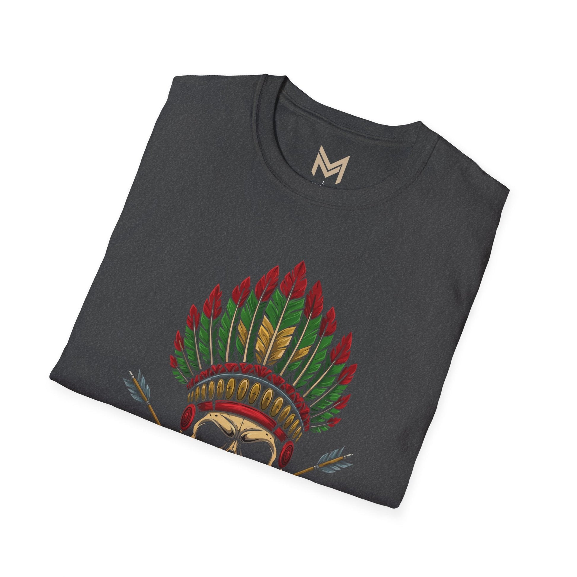 Skull and Feather Camp T-Shirt, Boho Unisex Tee, Festival Apparel, Edgy Graphic Shirt, Halloween Costume Top - Maklenn