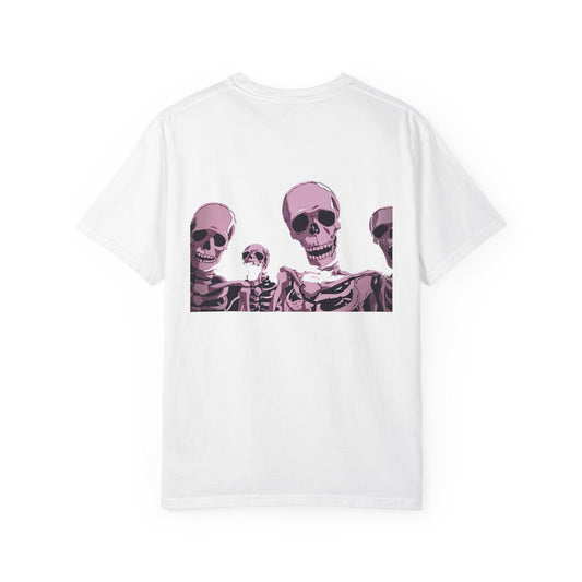 Skeleton Crew Graphic T-Shirt — Pink Vintage Skull Back Print Printify
