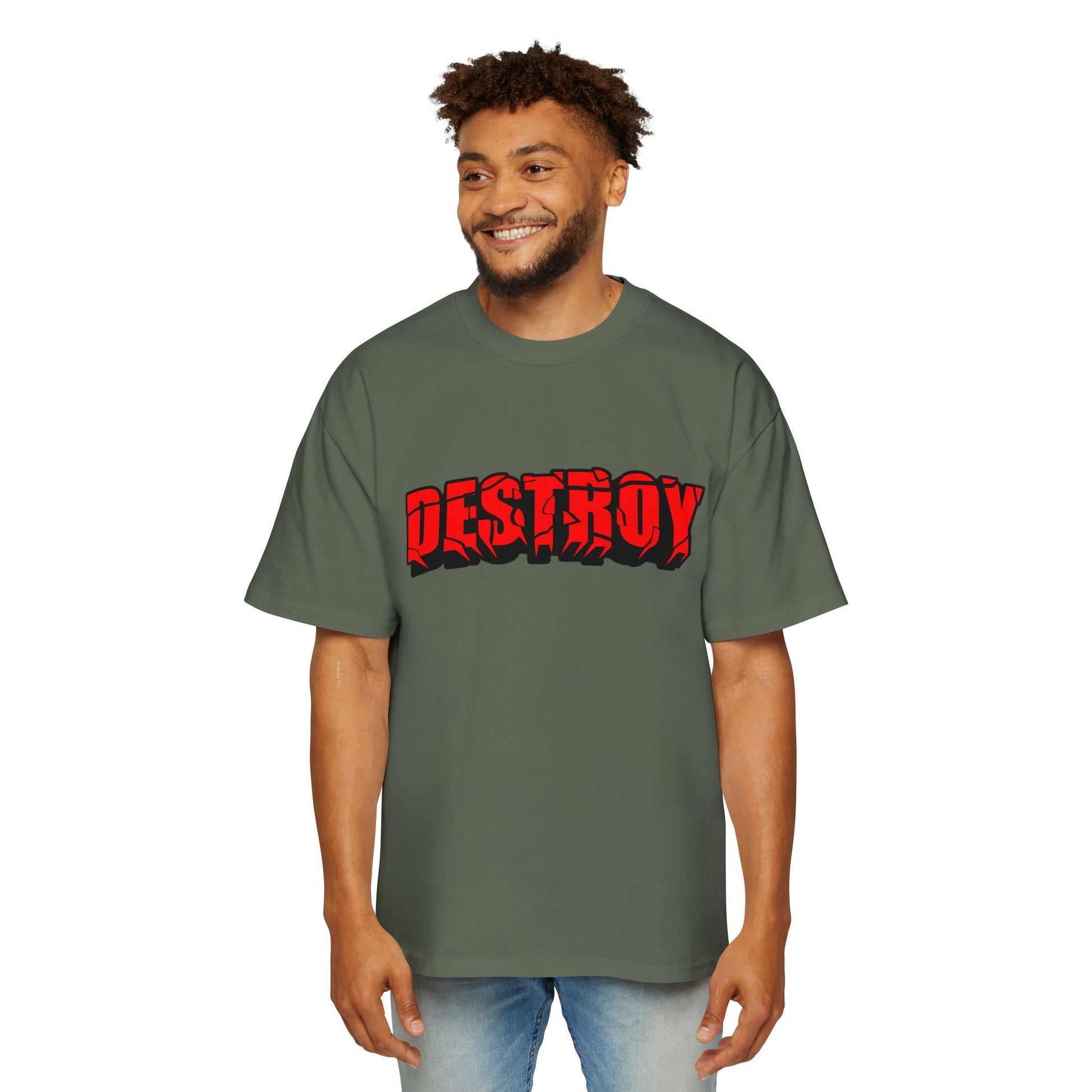 Men's Oversized Graphic Tee - DESTROY, Casual Streetwear, Unisex Fashion, Trendy Men's Shirt, Gift for Him, Everyday Wear - Maklenn
