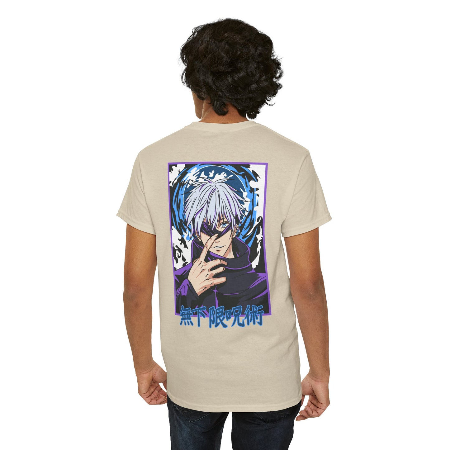 Jujutsu Kaisen Gojo Satoru Anime T-Shirt — Back Graphic & Japanese Logo