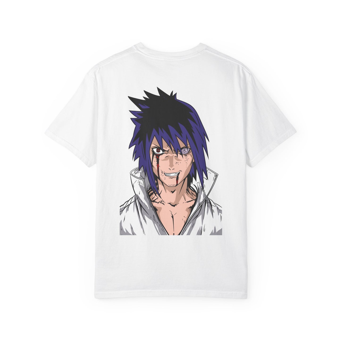 Anime Sasuke Graphic T-Shirt — Naruto Villain Back Print & Front Emblem Printify